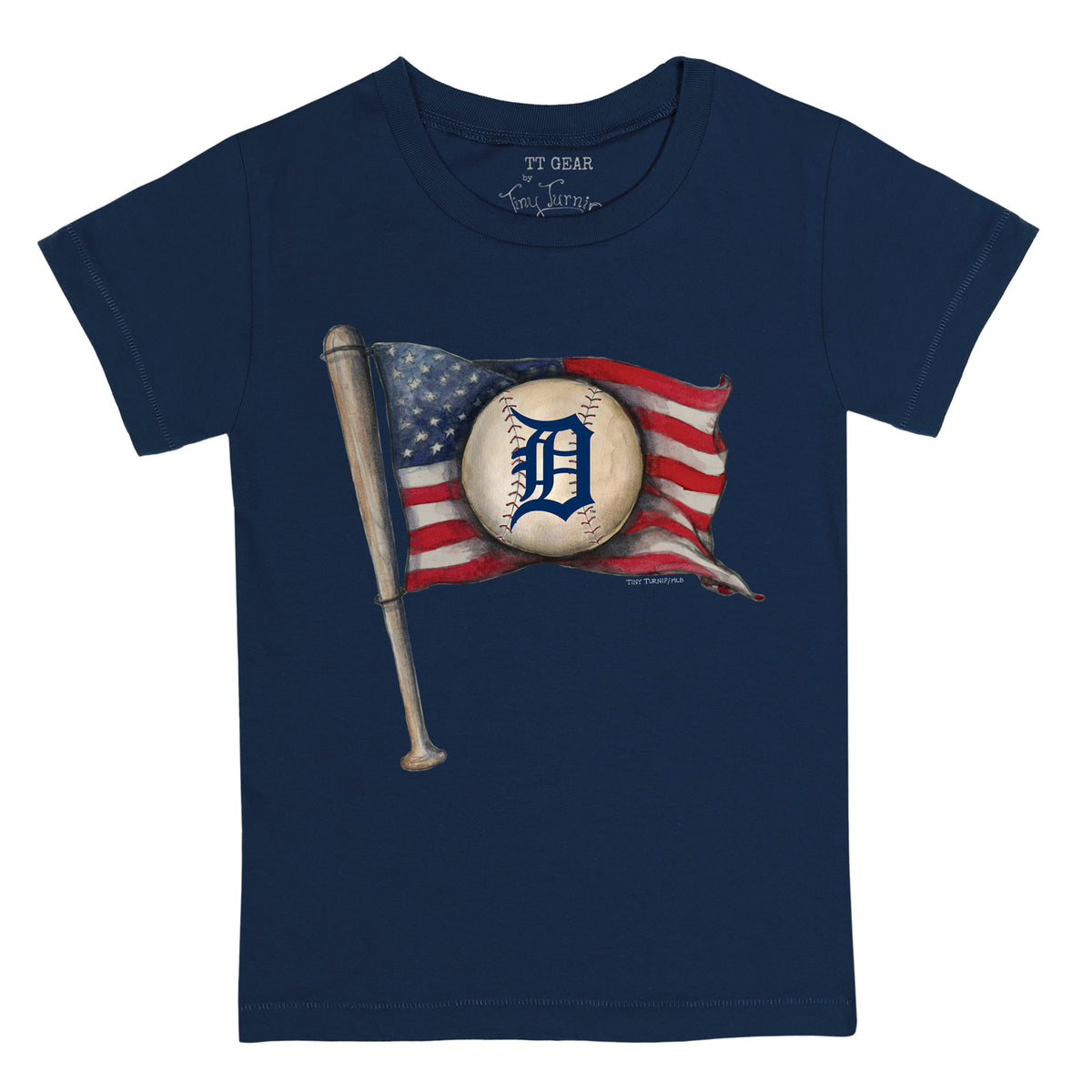 Infant Tiny Turnip White/Navy Detroit Tigers Baseball Flag Raglan 3/4 Sleeve T-Shirt