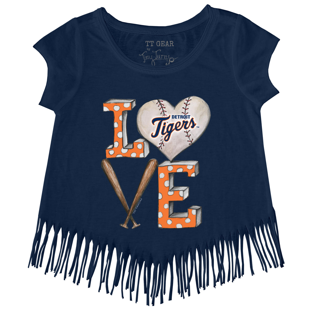 Tiny Turnip Detroit Tigers Baseball Heart Banner Fringe Tee Youth Large (10-12) / Navy Blue