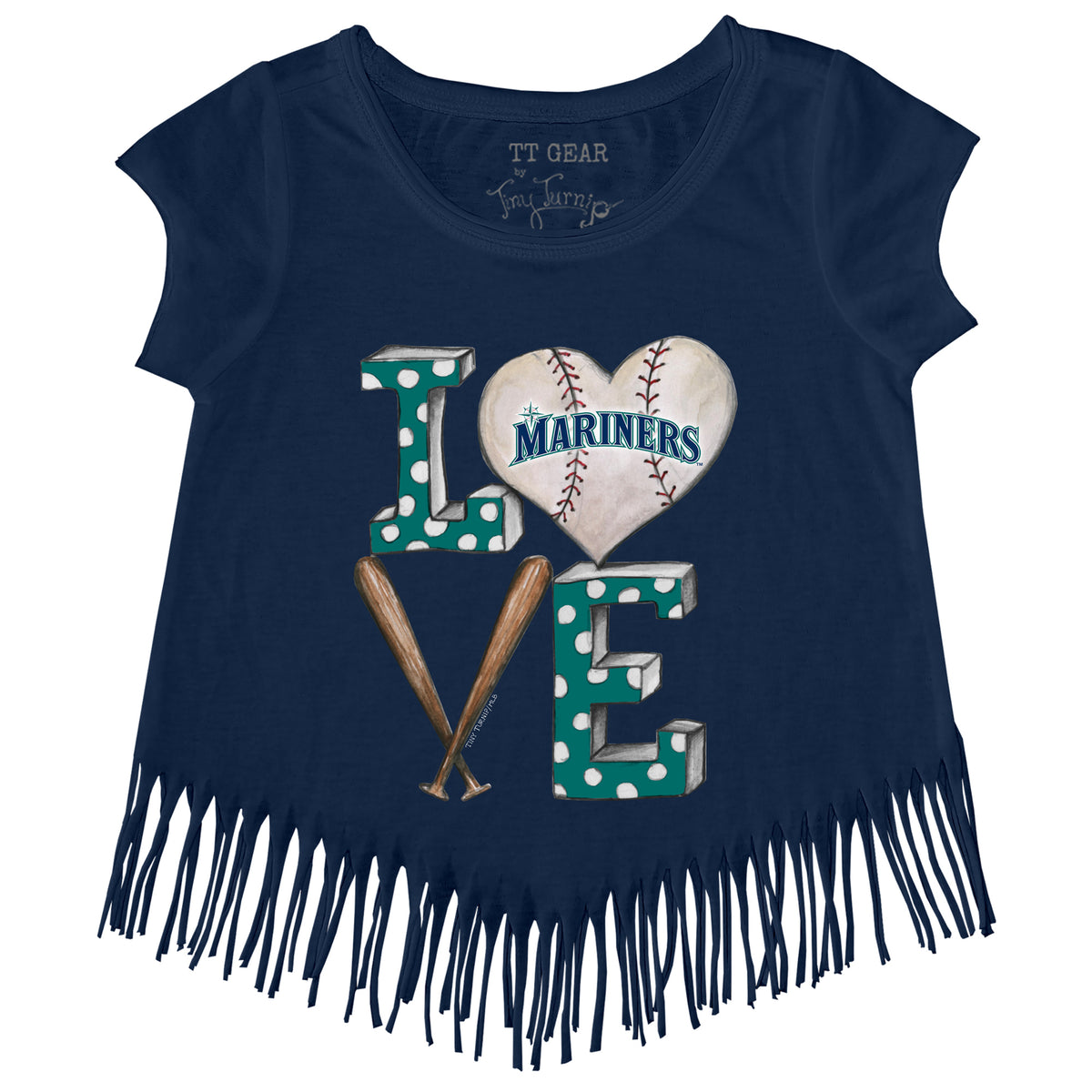 Seattle Mariners Baseball Heart Banner Fringe Tee 3T / Navy Blue