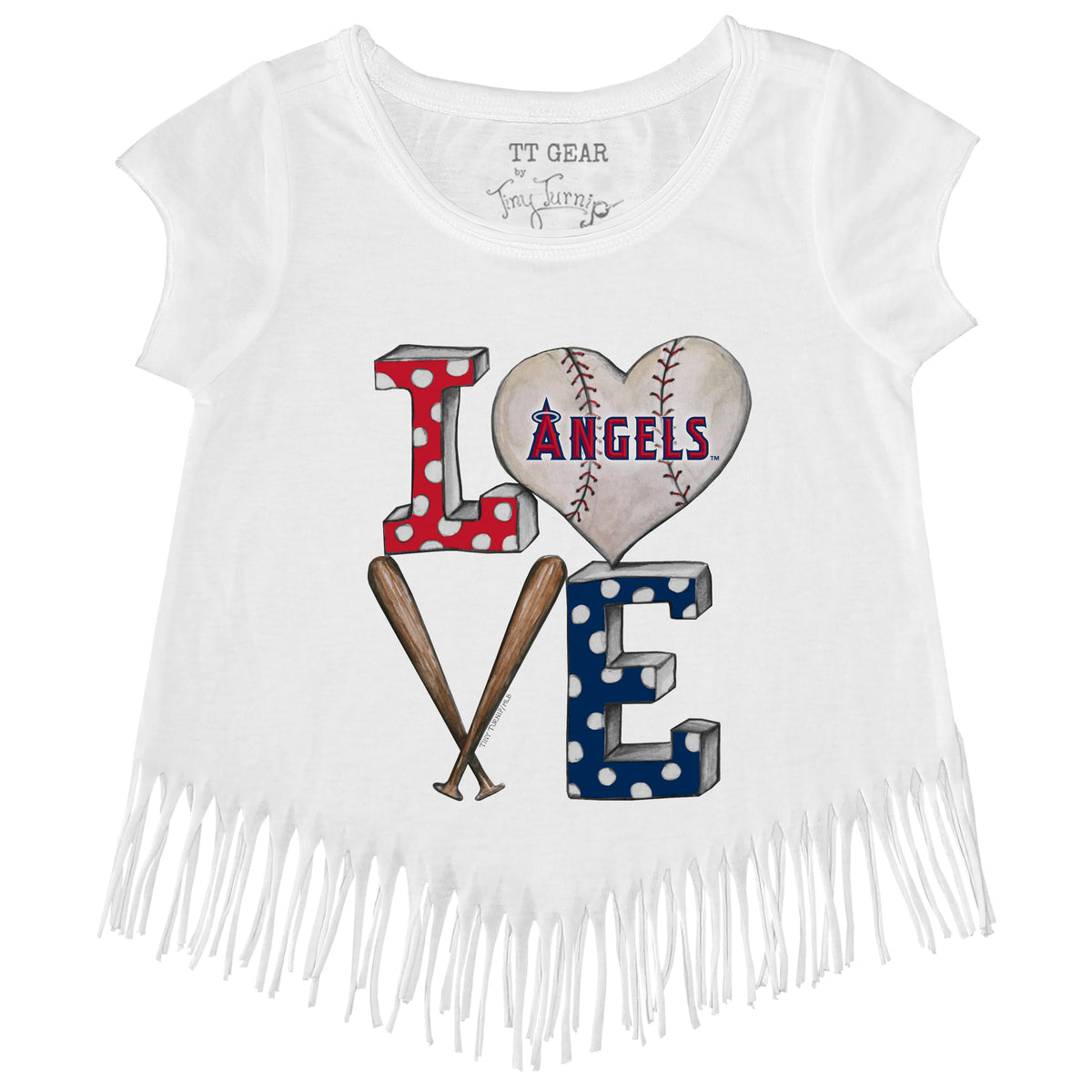 Los Angeles Angels Baseball Heart Banner Fringe Tee 3T / Red