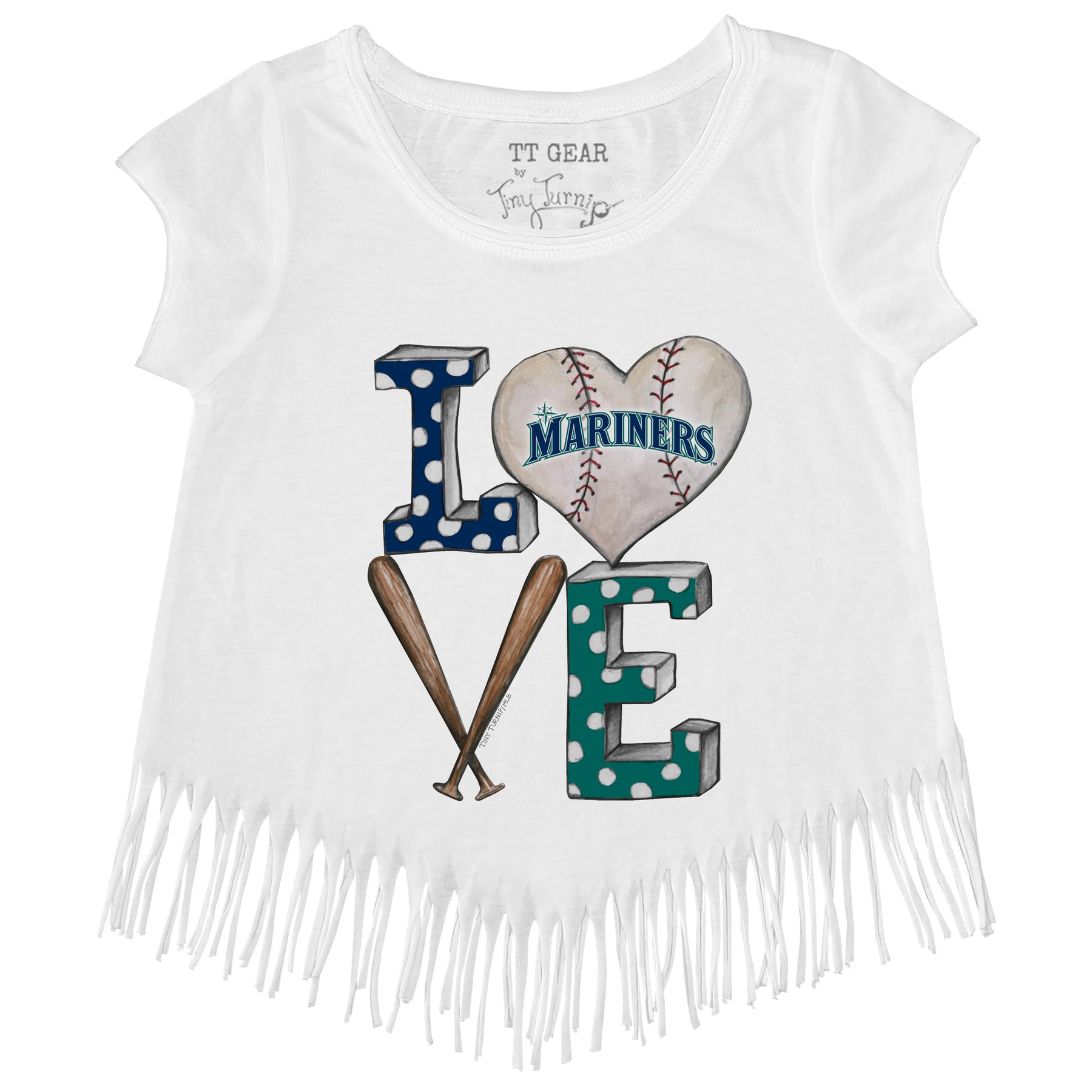 Seattle Mariners Baseball Heart Banner Fringe Tee 3T / Navy Blue