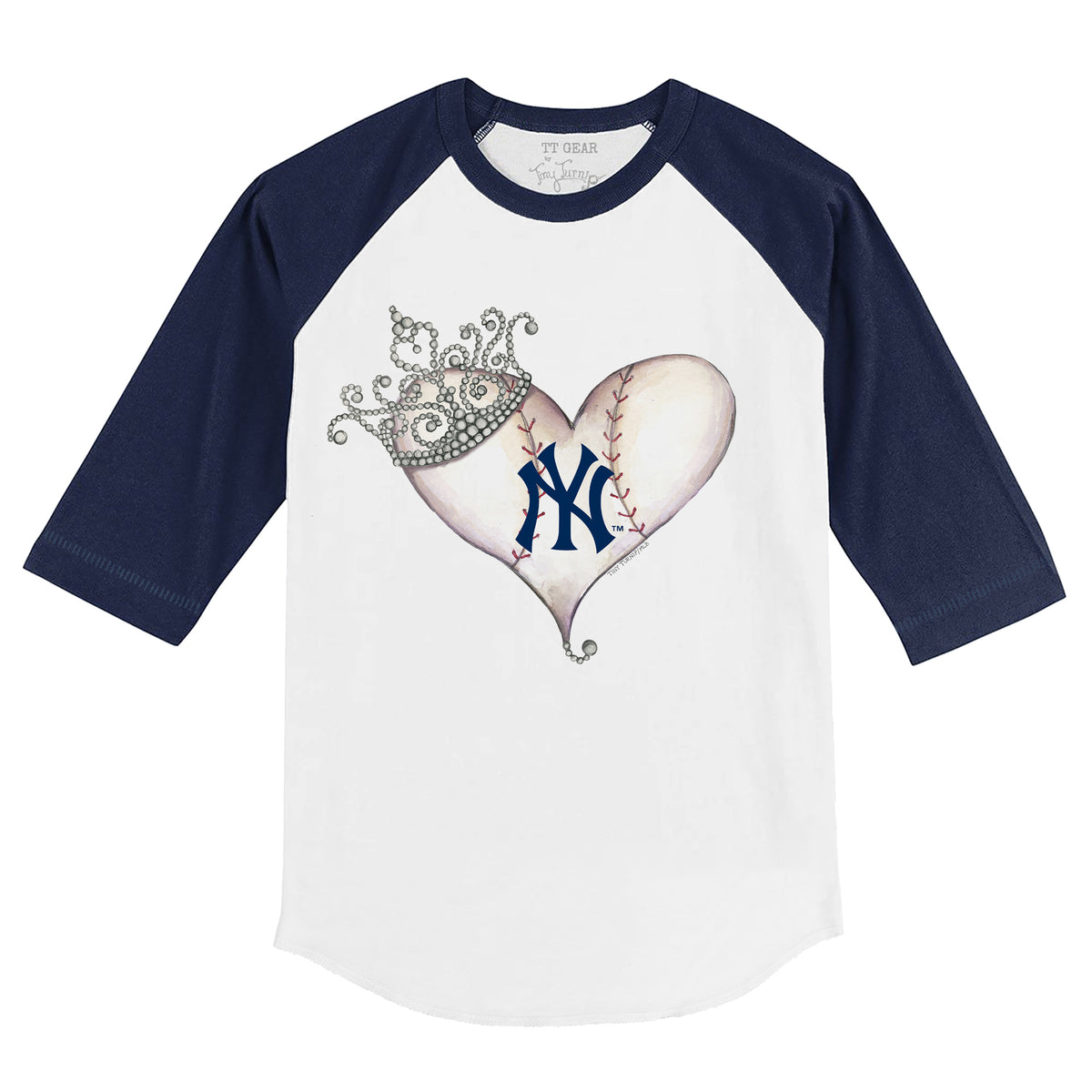 New York Yankees Tiny Turnip Women's Heart Bat 3/4-Sleeve Raglan T-Shirt -  White/Navy