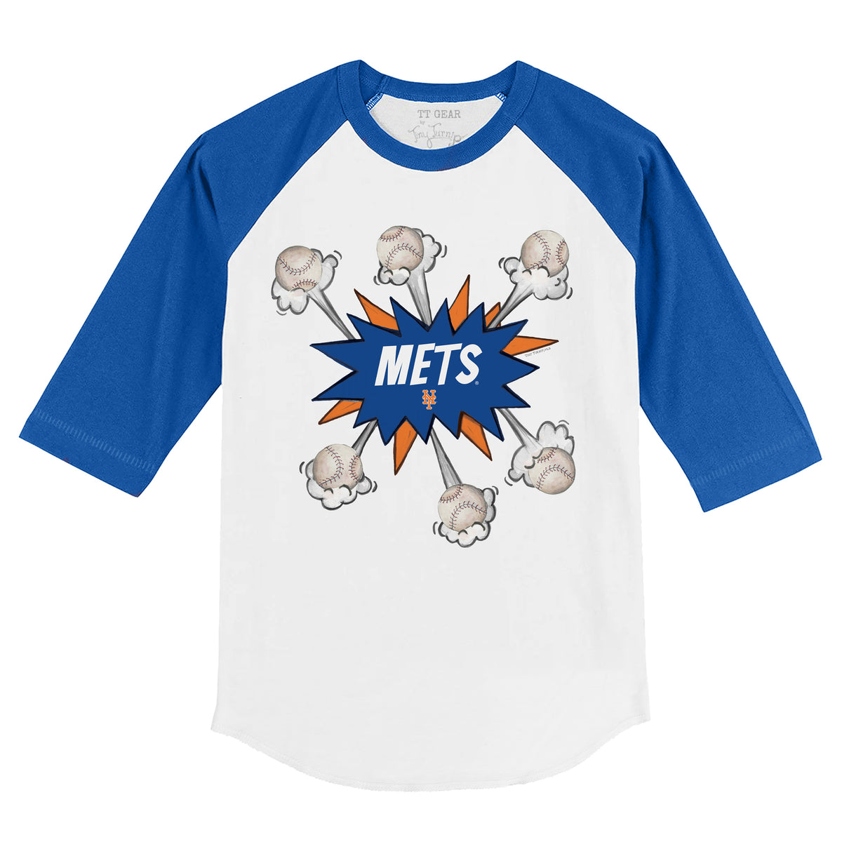 New York Mets Baseball Heart Banner 3/4 Royal Blue Sleeve Raglan 24M