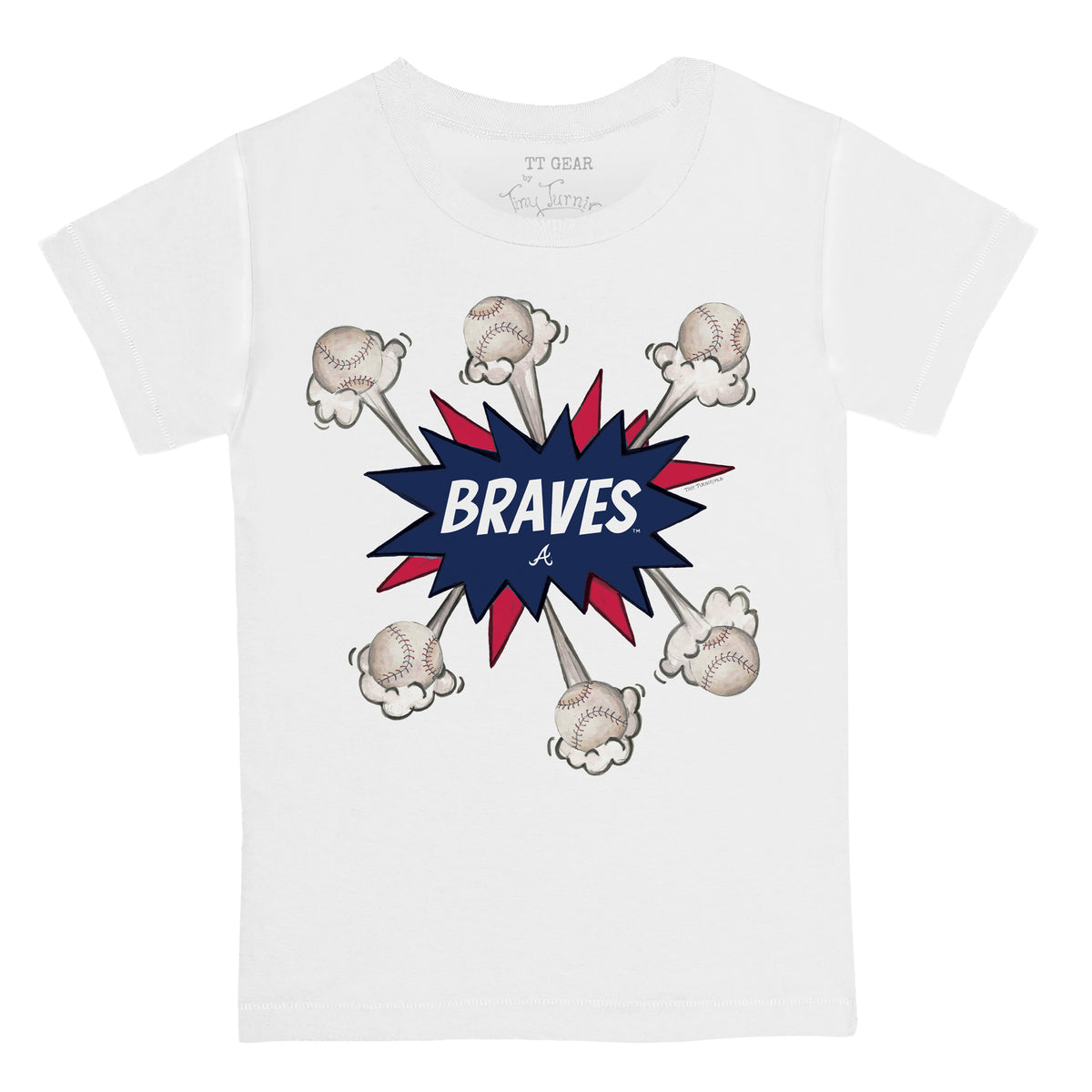 TinyTurnip Atlanta Braves Blooming Baseballs 3/4 Navy Blue Sleeve Raglan Youth Medium (8-10)