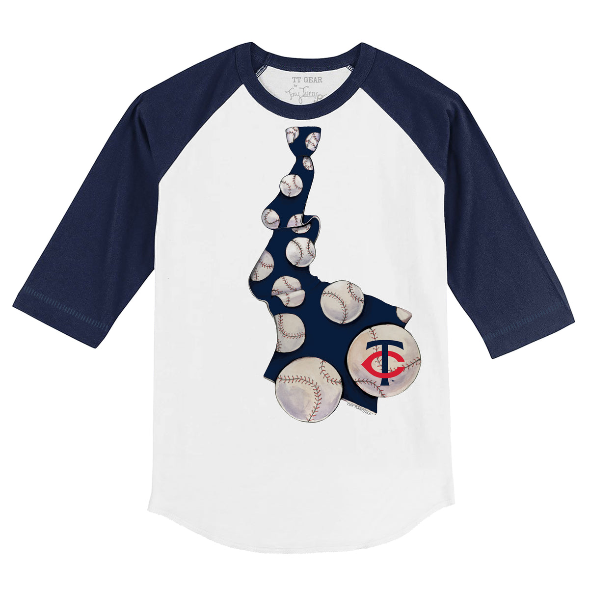 Youth Tiny Turnip White/Navy Minnesota Twins Hat Crossbats 3/4-Sleeve Raglan T-Shirt Size: Medium