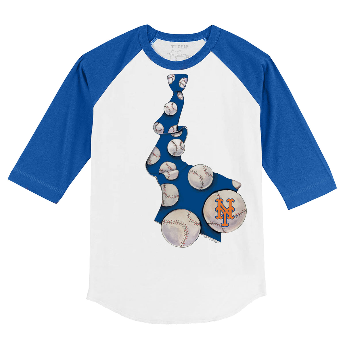 New York Mets Baseball Heart Banner 3/4 Royal Blue Sleeve Raglan 24M