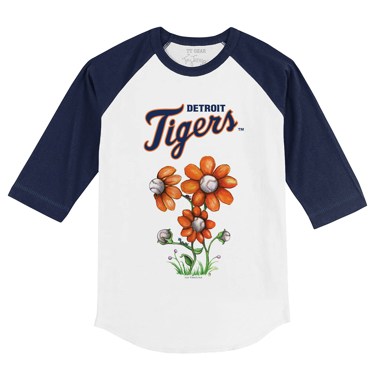 Toddler Tiny Turnip Navy Detroit Tigers Baseball Bow T-Shirt Size:3T