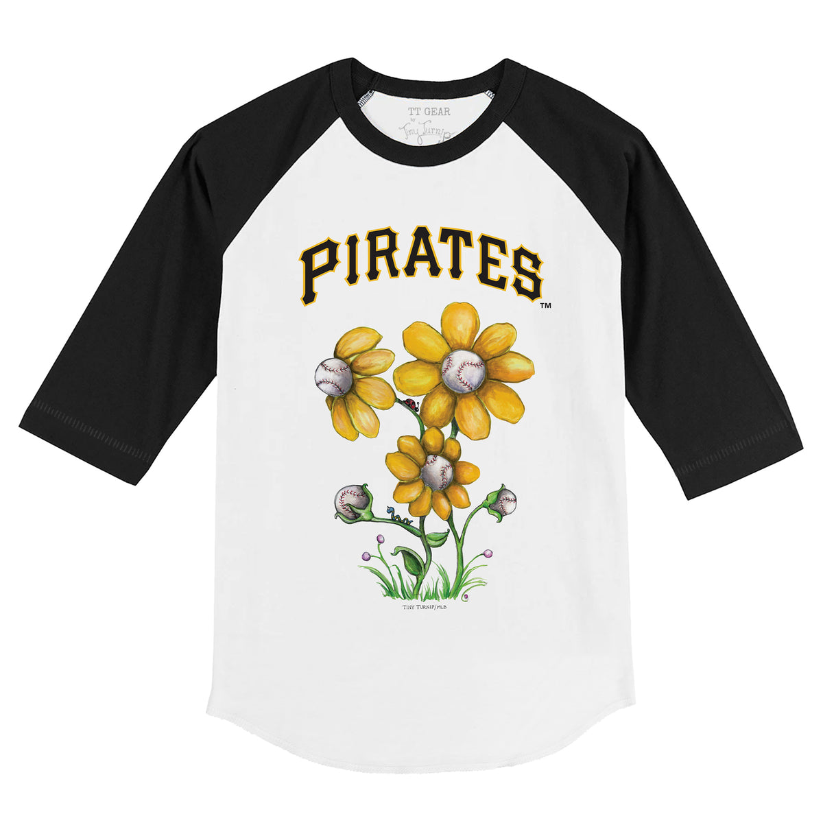 Women's Tiny Turnip White/Black Pittsburgh Pirates Baseball Love Raglan 3/4-Sleeve T-Shirt