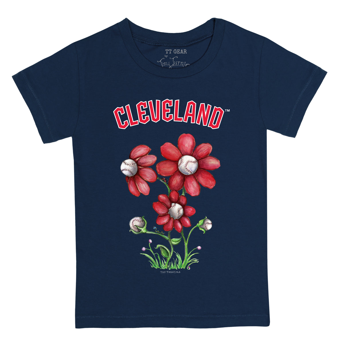Women's Tiny Turnip Navy Cleveland Guardians Baseball Flag T-Shirt