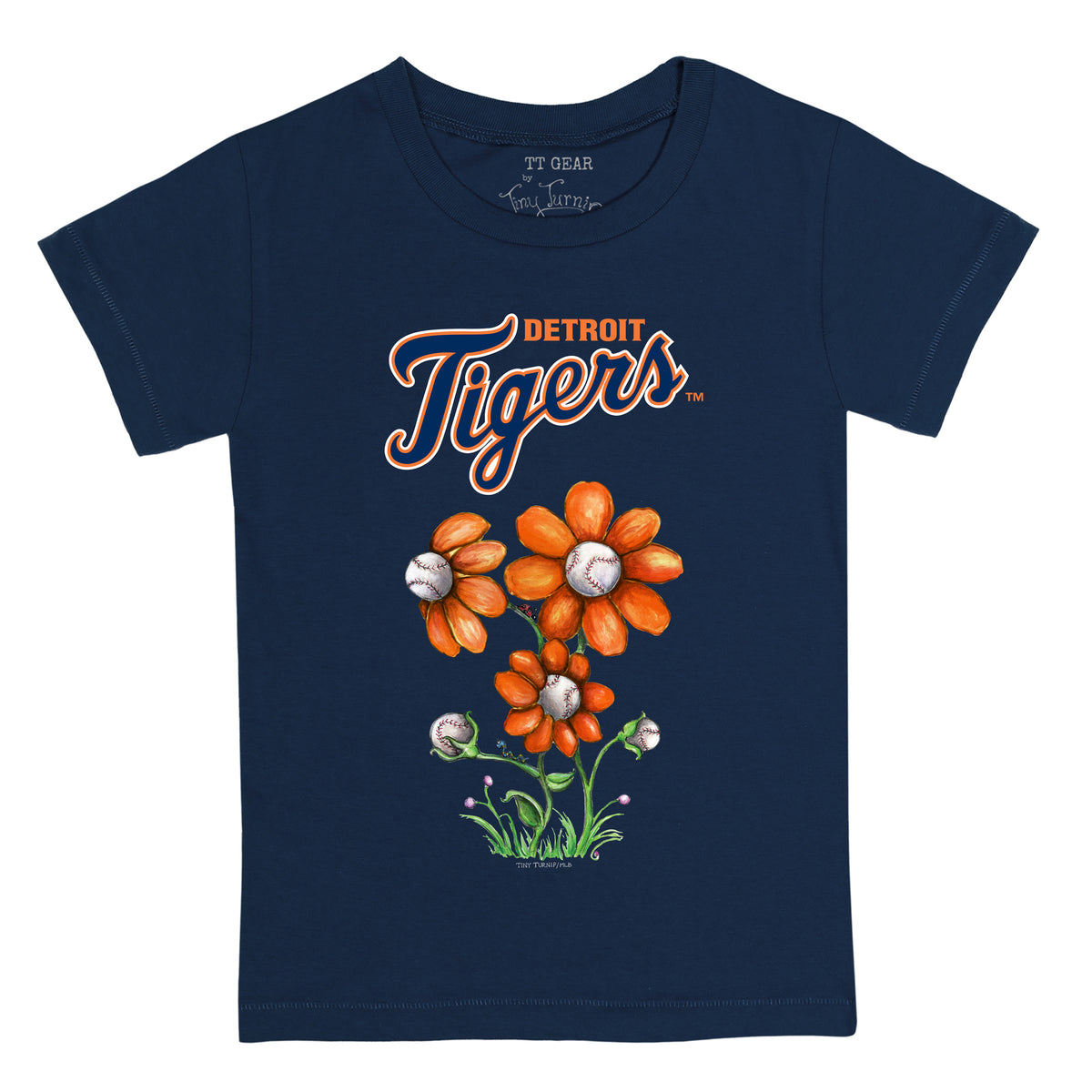 Women's Tiny Turnip Navy Detroit Tigers Baseball Flag T-Shirt