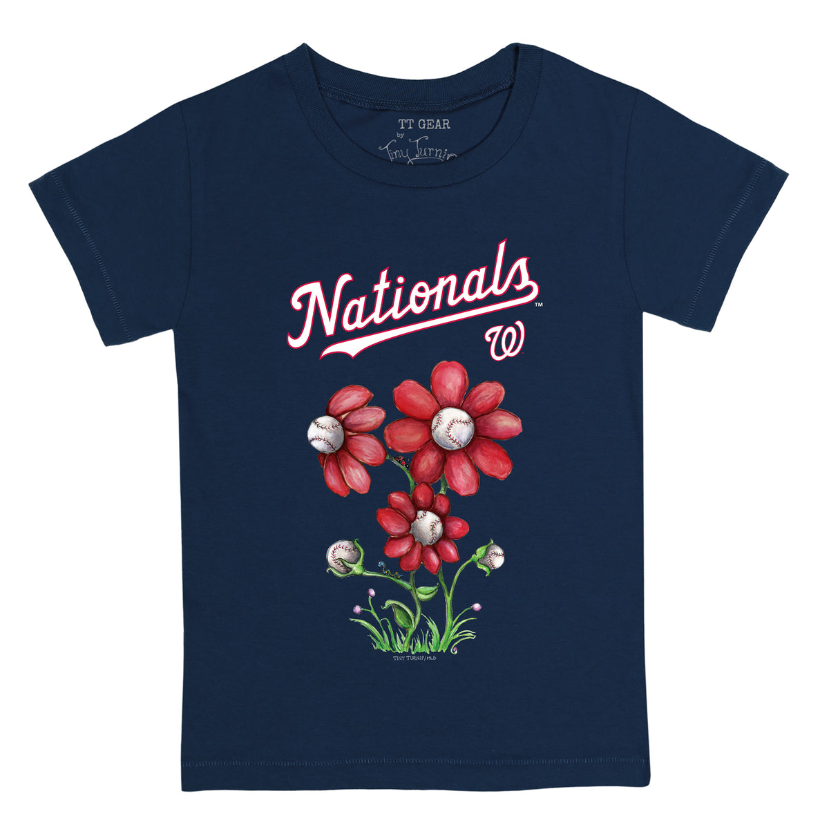 Women's Tiny Turnip Navy Washington Nationals Blooming Baseballs T-Shirt