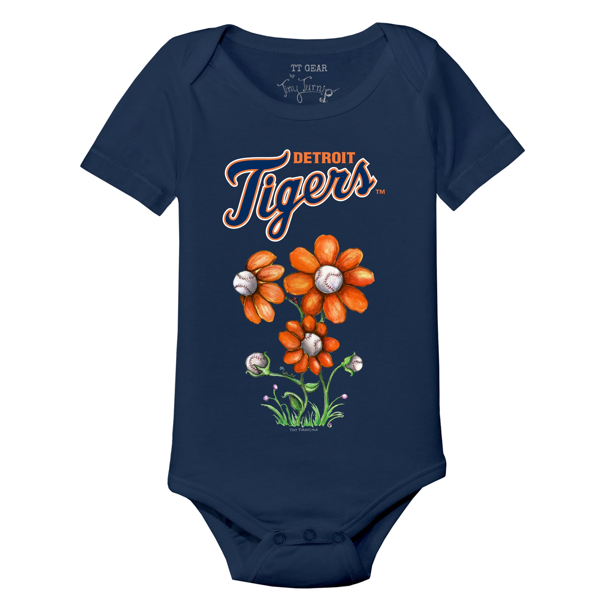 Detroit Tigers Tiny Turnip Girls Toddler Baseball Bow Fringe T-Shirt - Navy