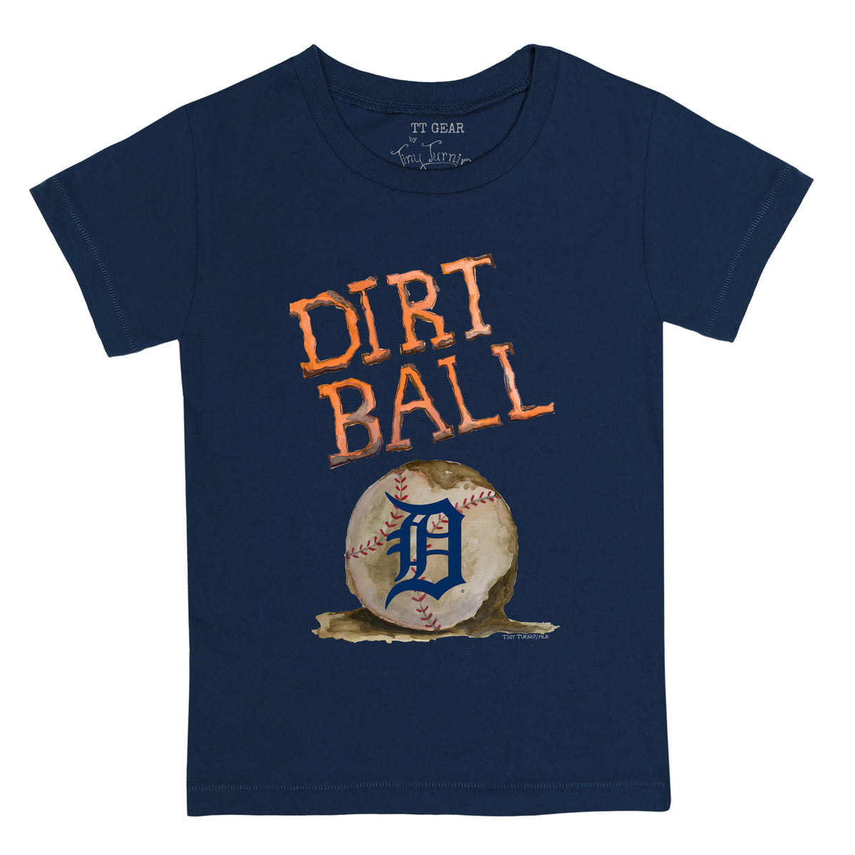 Toddler Tiny Turnip Navy Detroit Tigers Baseball Bow T-Shirt Size:3T