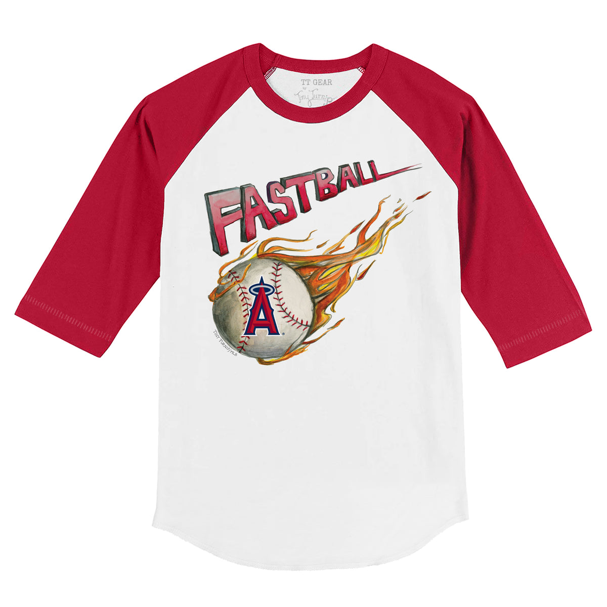 TinyTurnip Los Angeles Angels Baseball Flag 3/4 Red Sleeve Raglan Youth Medium (8-10)