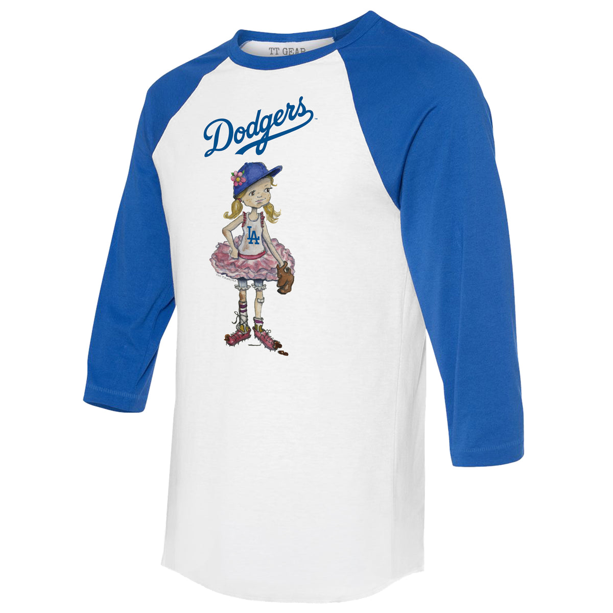 Women's Tiny Turnip White/Black Los Angeles Dodgers TT Rex 3/4-Sleeve Raglan T-Shirt Size: Large