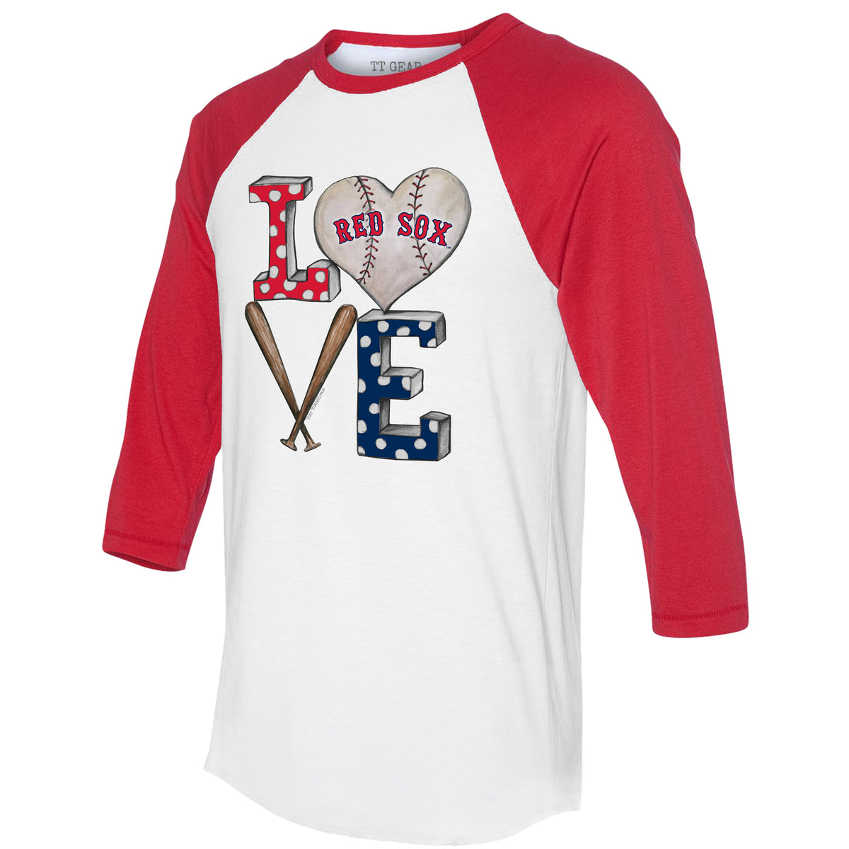 Boston Red Sox Baseball Heart Banner 3/4 Red Sleeve Raglan Unisex XS