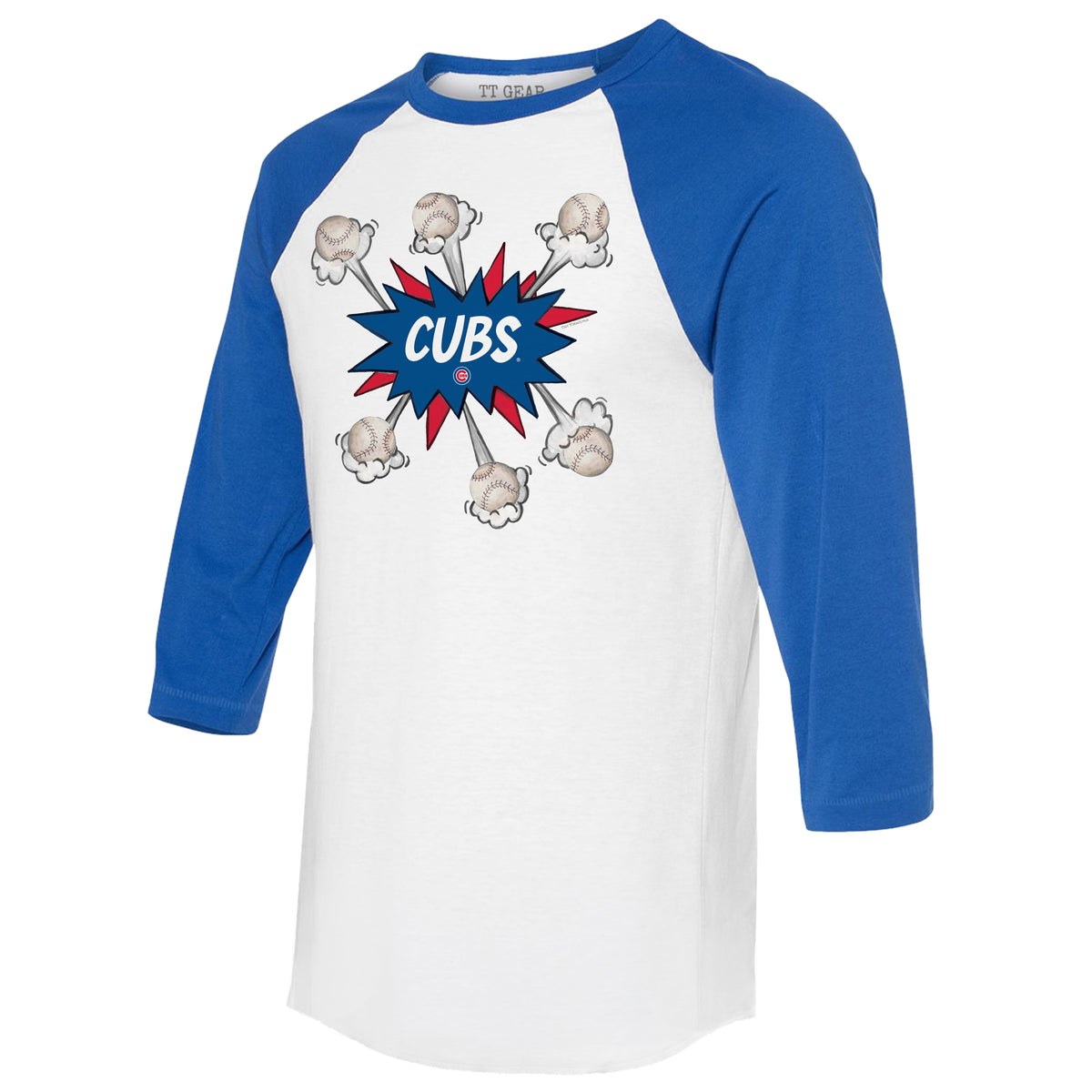 TinyTurnip Chicago Cubs Blooming Baseballs 3/4 Royal Blue Sleeve Raglan Youth Medium (8-10)