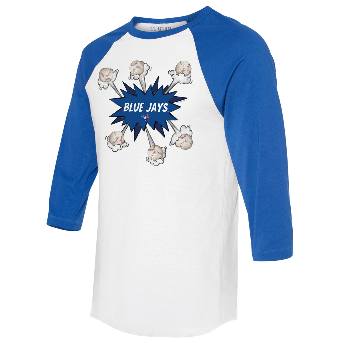 TinyTurnip Toronto Blue Jays Stitched Baseball 3/4 Royal Blue Sleeve Raglan Unisex S