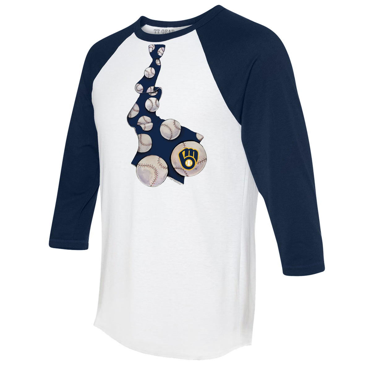 Milwaukee Brewers Tiny Turnip Women's Baseball Bow 3/4-Sleeve Raglan T-Shirt  - White/Navy