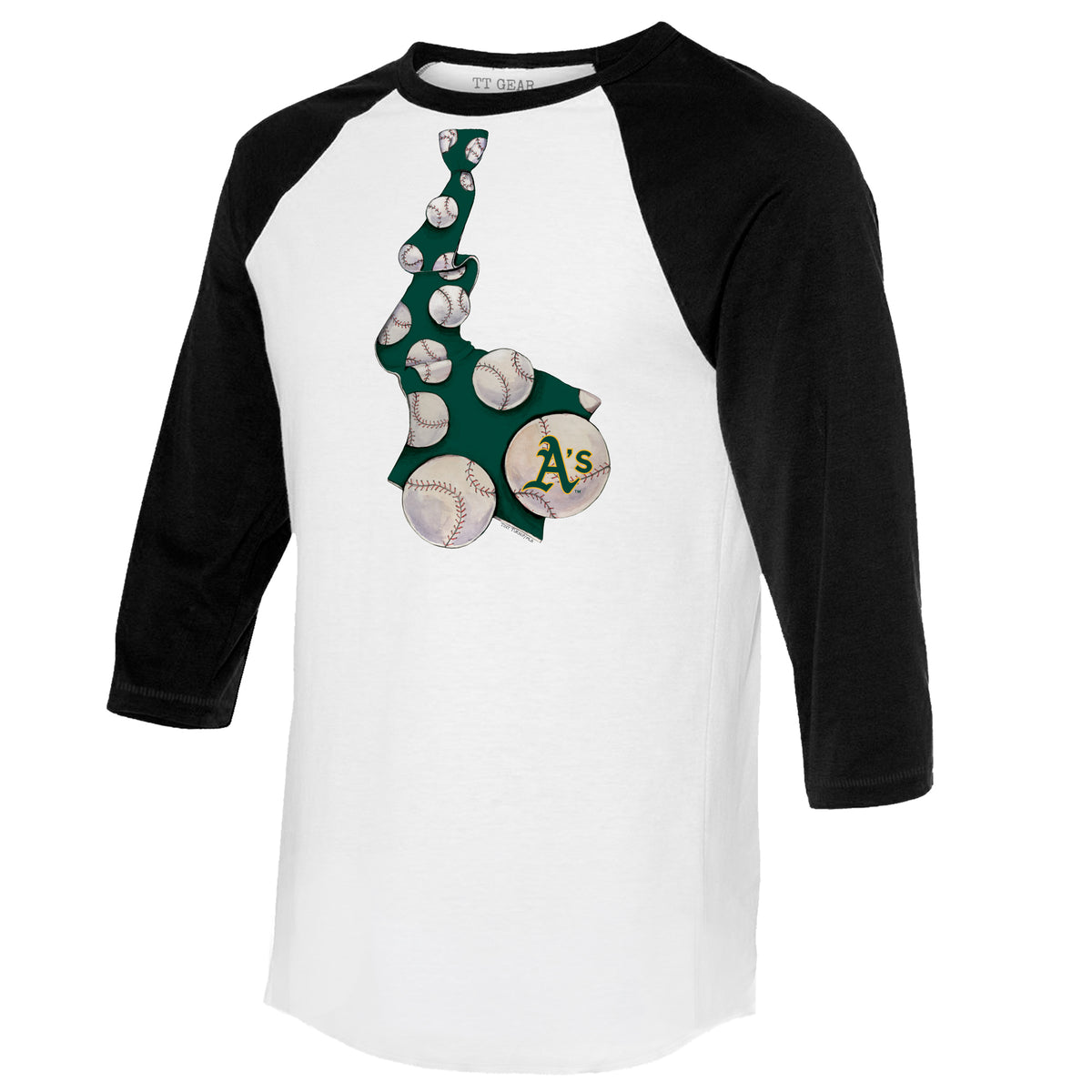 TinyTurnip Oakland Athletics Slugger 3/4 Black Sleeve Raglan Unisex S