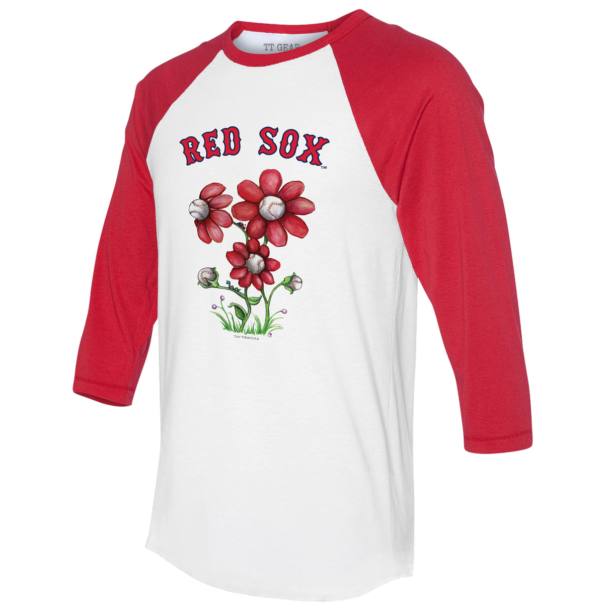 Boston Red Sox Baseball Heart Banner 3/4 Red Sleeve Raglan Unisex XS