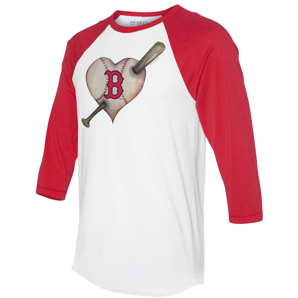 Boston Red Sox Baseball Heart Banner 3/4 Red Sleeve Raglan