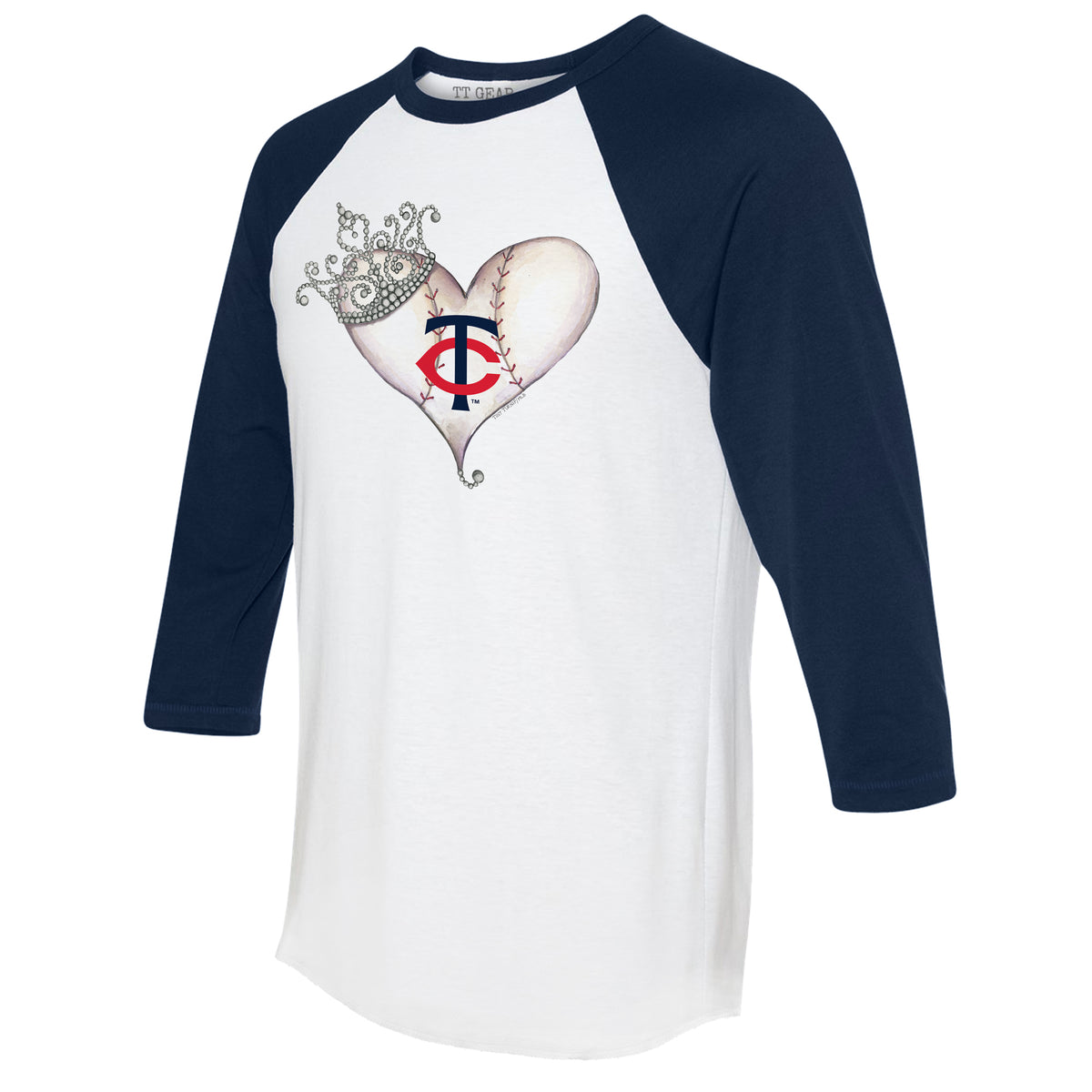 Women's Minnesota Twins Tiny Turnip White/Navy Baseball Love Raglan  3/4-Sleeve T-Shirt