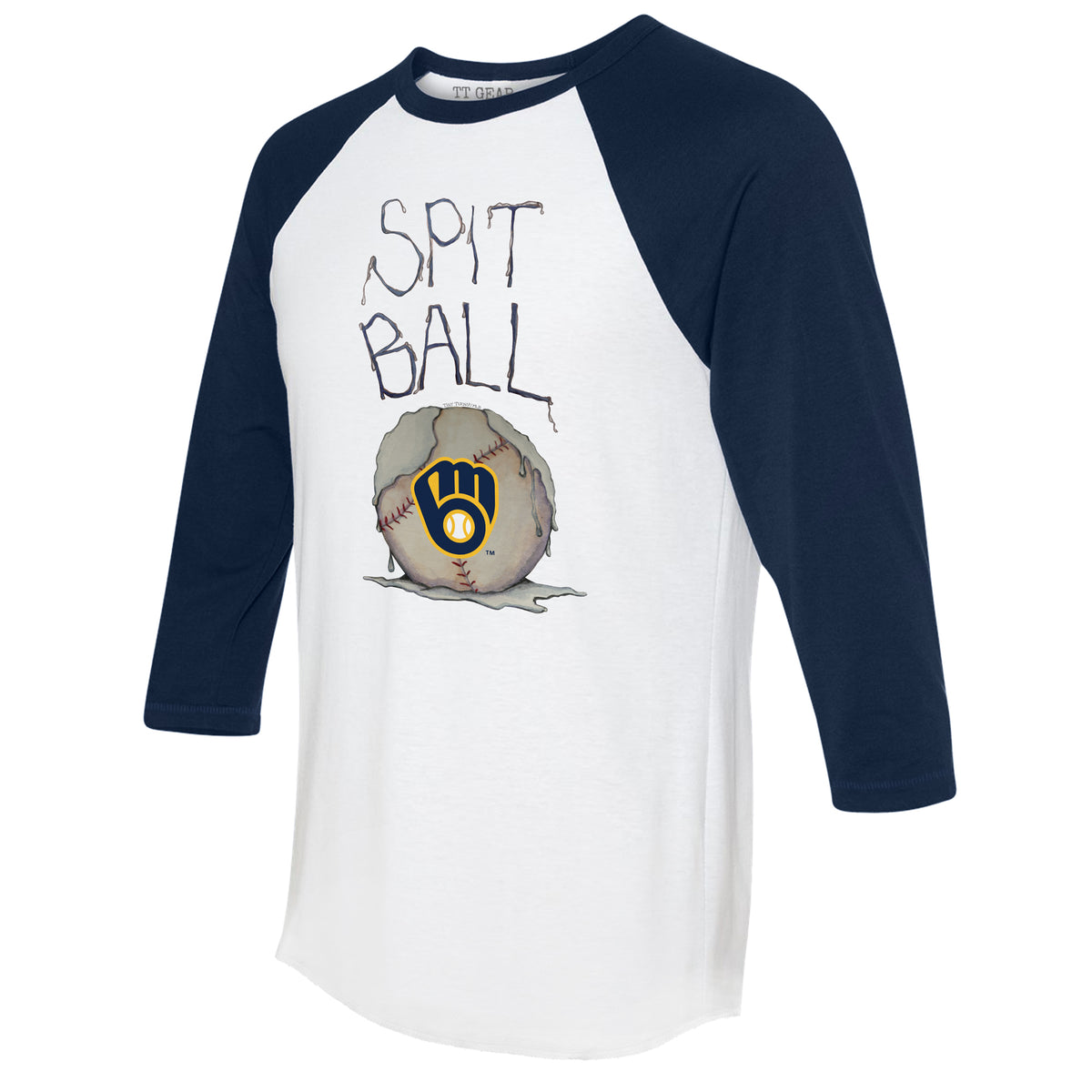 TinyTurnip Milwaukee Brewers Stitched Baseball 3/4 Navy Blue Sleeve Raglan Unisex S