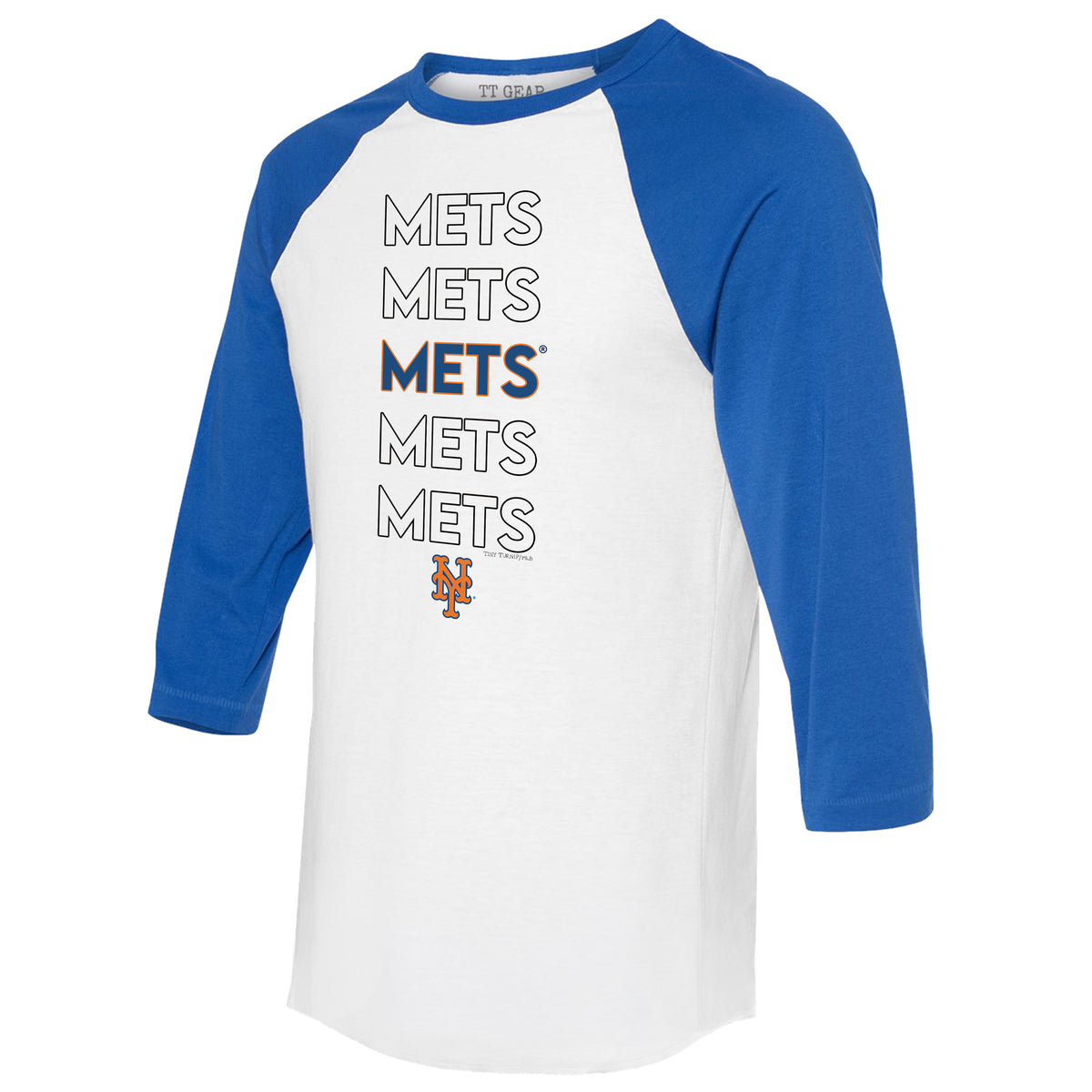 New York Mets Tiny Turnip Infant Baseball Bow Raglan 3/4 Sleeve T-Shirt -  White/Royal