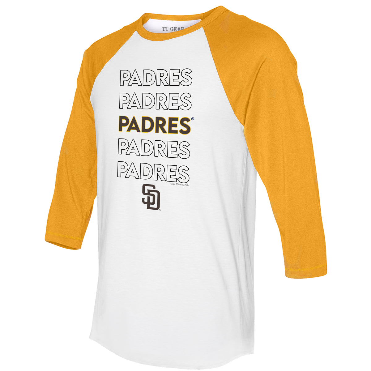 Women's Tiny Turnip Gold San Diego Padres State Outline T-Shirt Size: Medium