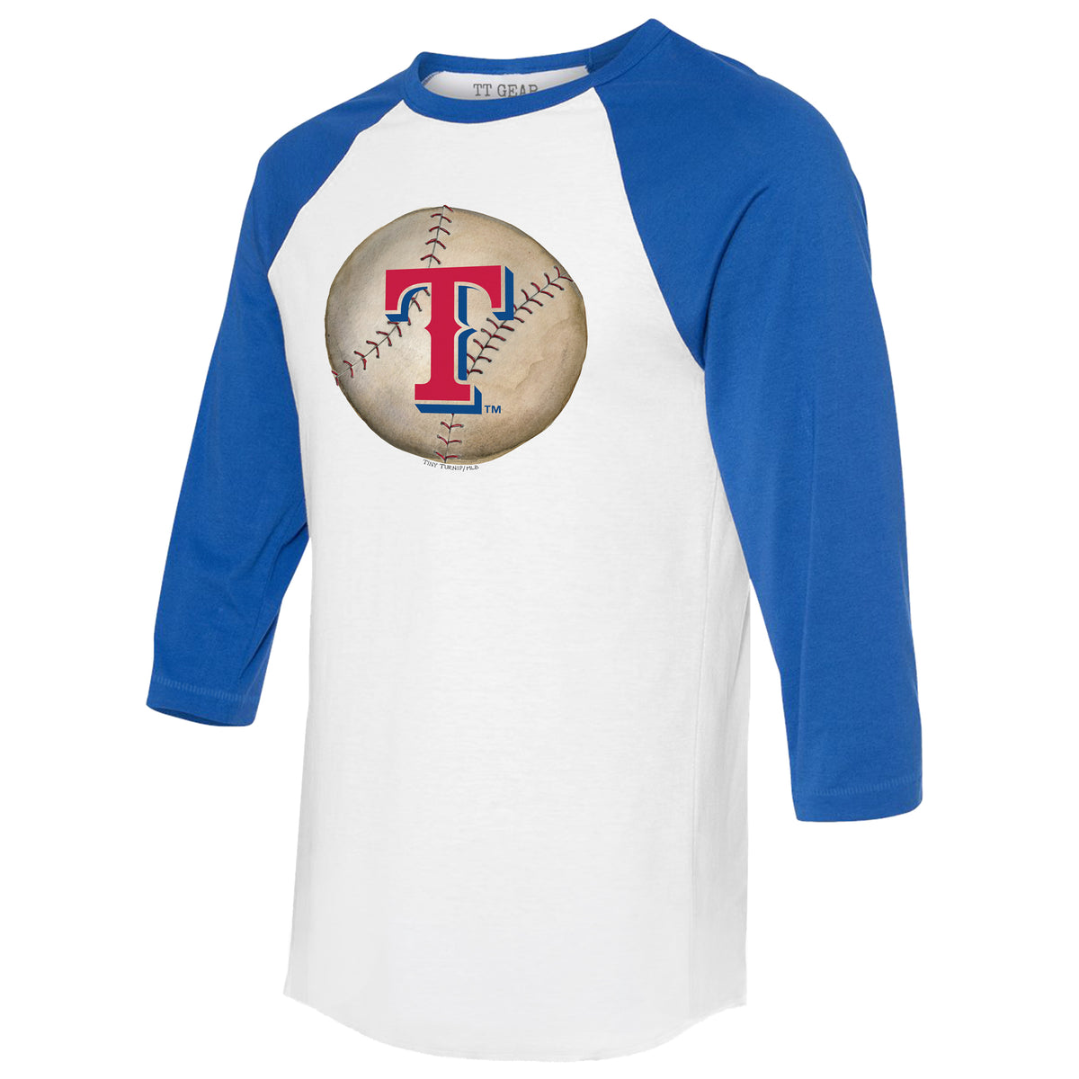 TinyTurnip Texas Rangers Baseball Love 3/4 Royal Blue Sleeve Raglan Youth Medium (8-10)