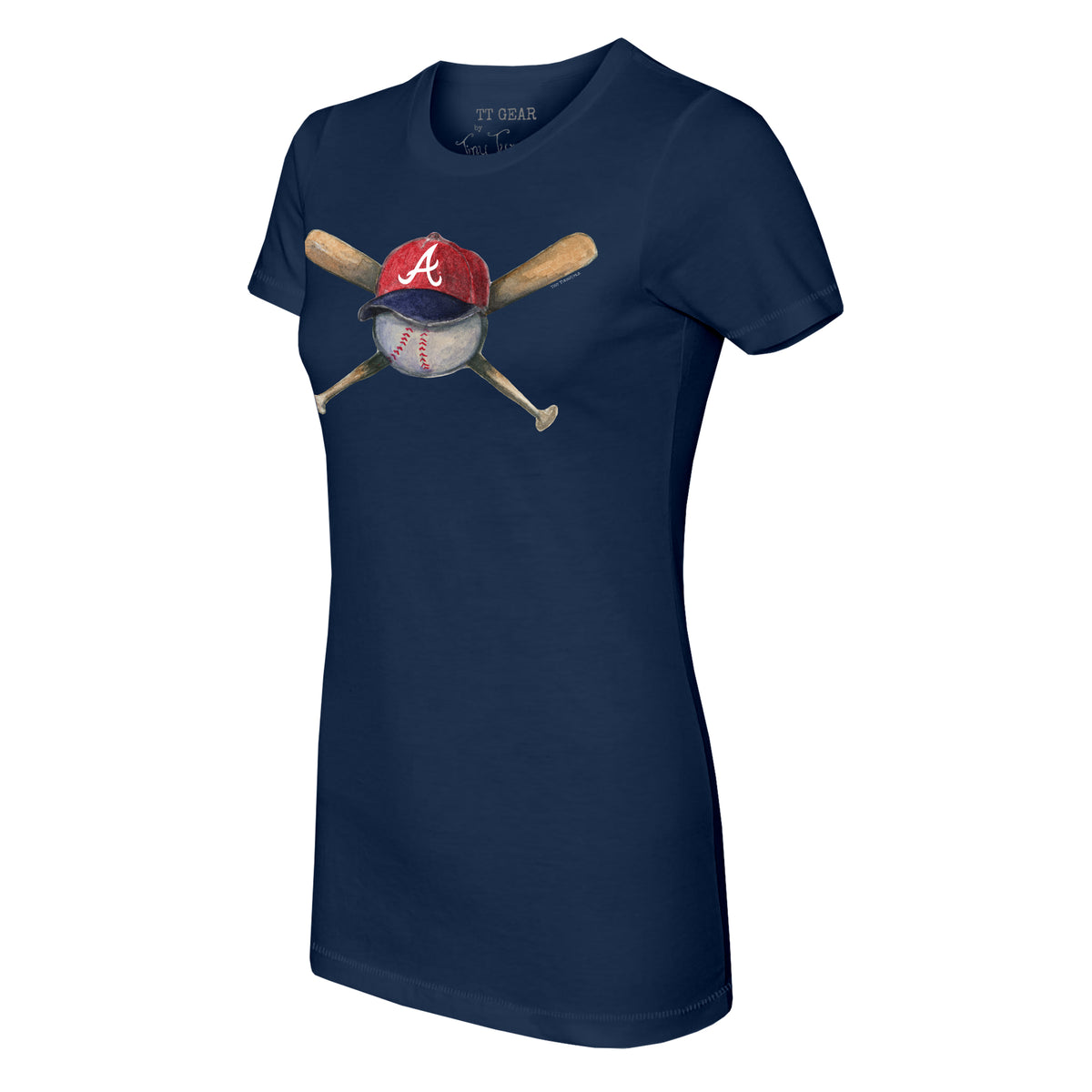 Youth Tiny Turnip Navy Atlanta Braves Baseball Cross Bats T-Shirt Size: Small