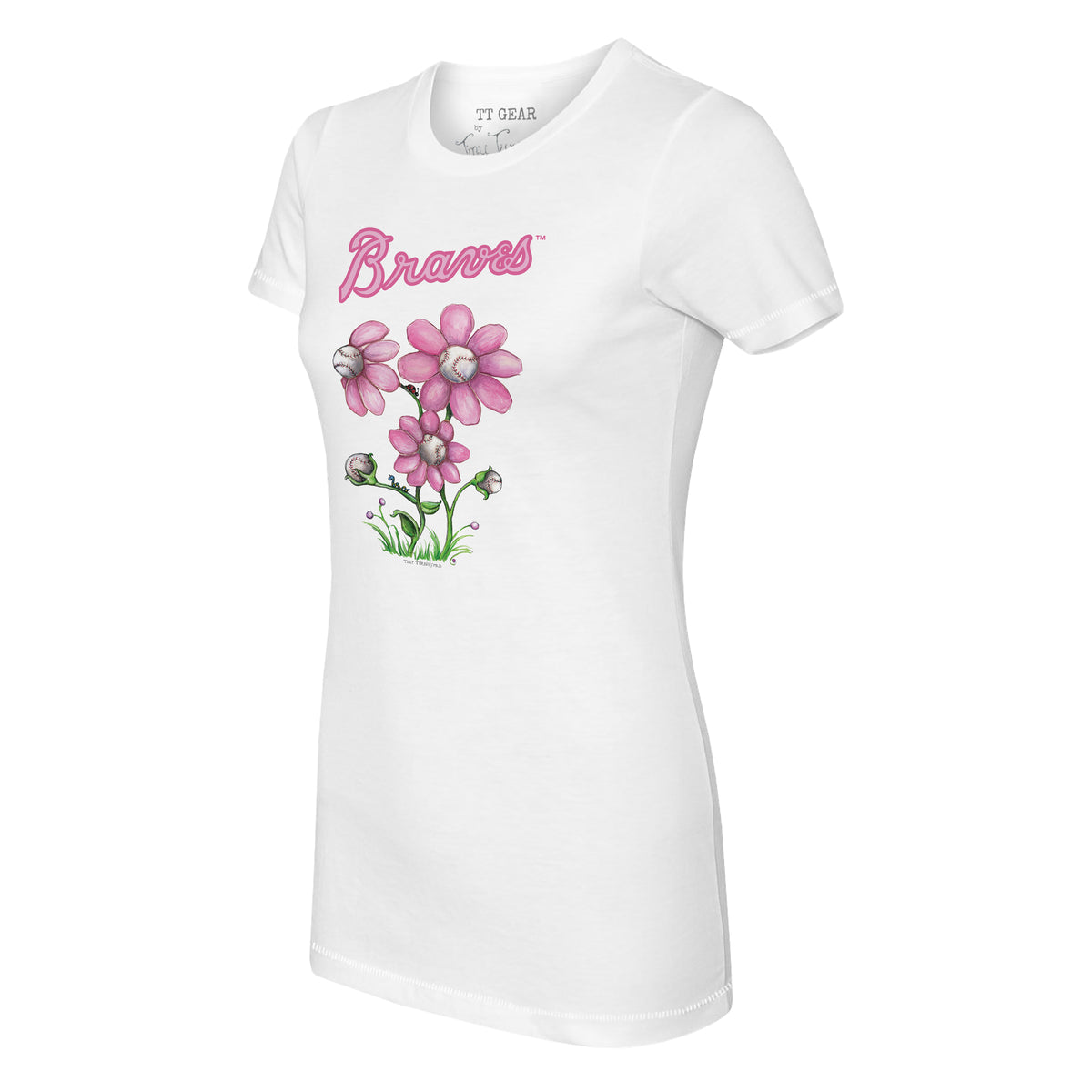 Atlanta Braves Blooming Baseballs Tee Shirt Women's XS / Navy Blue