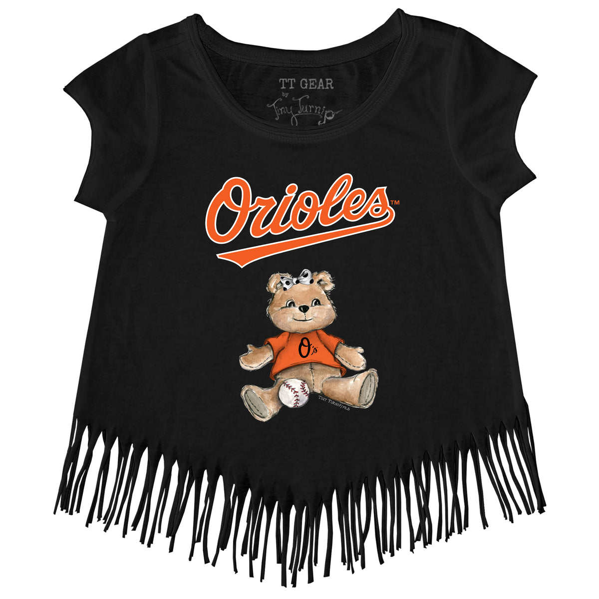 Baltimore Orioles Tiny Turnip Girls Youth Sundae Helmet Fringe T-Shirt -  White