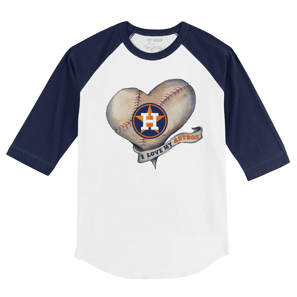 TinyTurnip Houston Astros Stitched Baseball 3/4 Navy Blue Sleeve Raglan Youth Small (6-8)