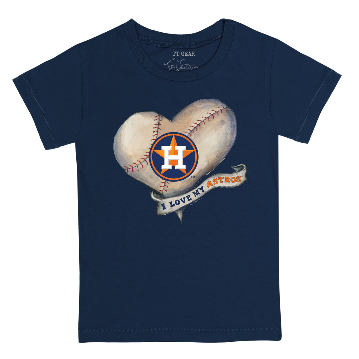 Houston Astros Tiny Turnip Infant Heart Banner Raglan 3/4-Sleeve T-Shirt -  White/Navy
