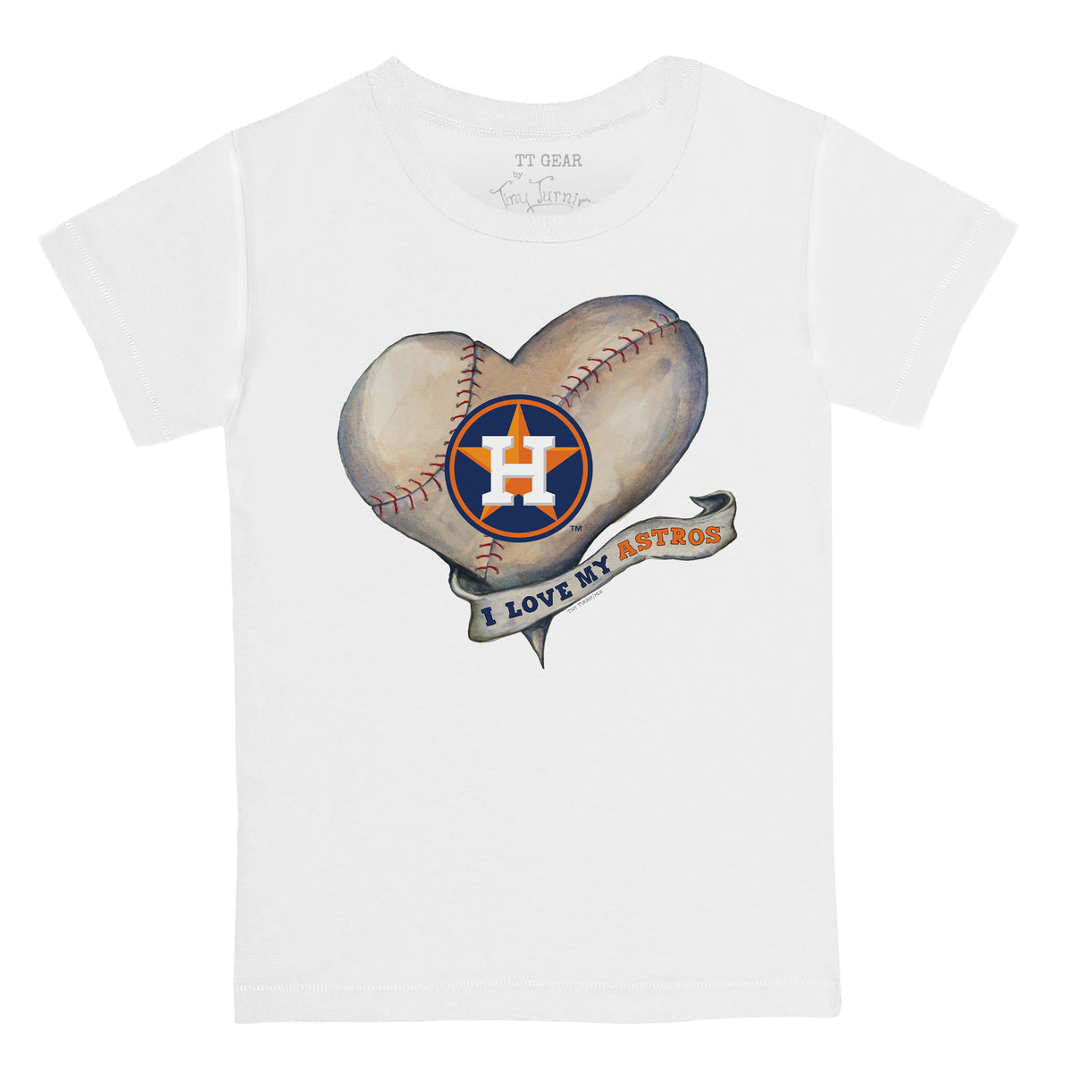 Girls Youth Tiny Turnip White Houston Astros Baseball Tiara Heart Fringe T-Shirt Size: Large