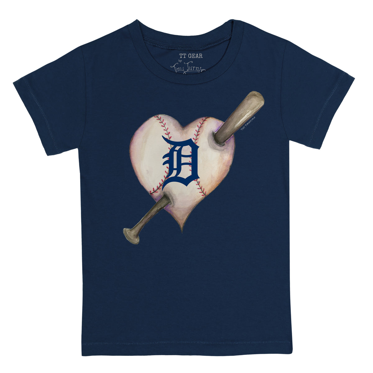 Tiny Turnip Detroit Tigers Baseball Heart Banner Fringe Tee Youth Large (10-12) / Navy Blue