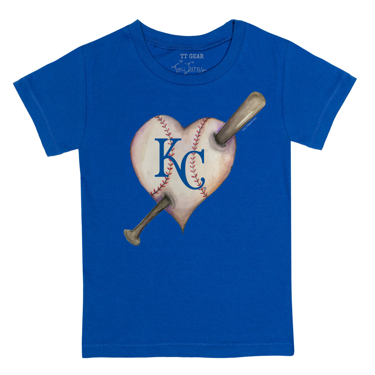 TinyTurnip Kansas City Royals State Outline 3/4 Royal Blue Sleeve Raglan Youth XL (14)