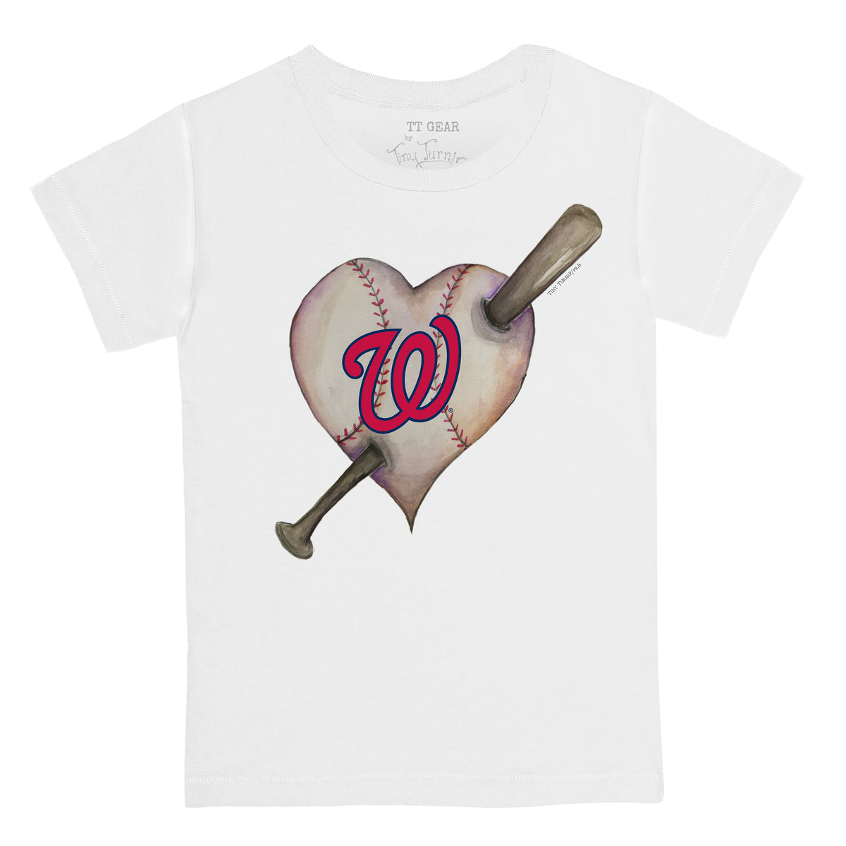 Women's Tiny Turnip White/Navy Washington Nationals Heart Bat 3/4-Sleeve Raglan T-Shirt