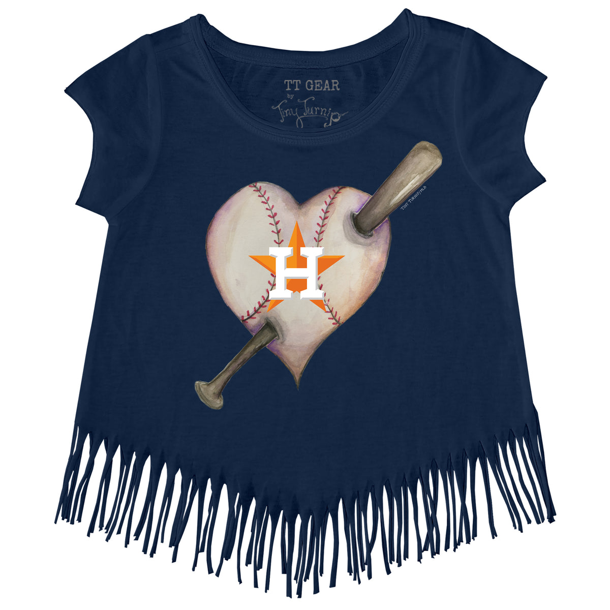 Girls Youth Tiny Turnip White Houston Astros Baseball Tiara Heart Fringe T-Shirt Size: Large