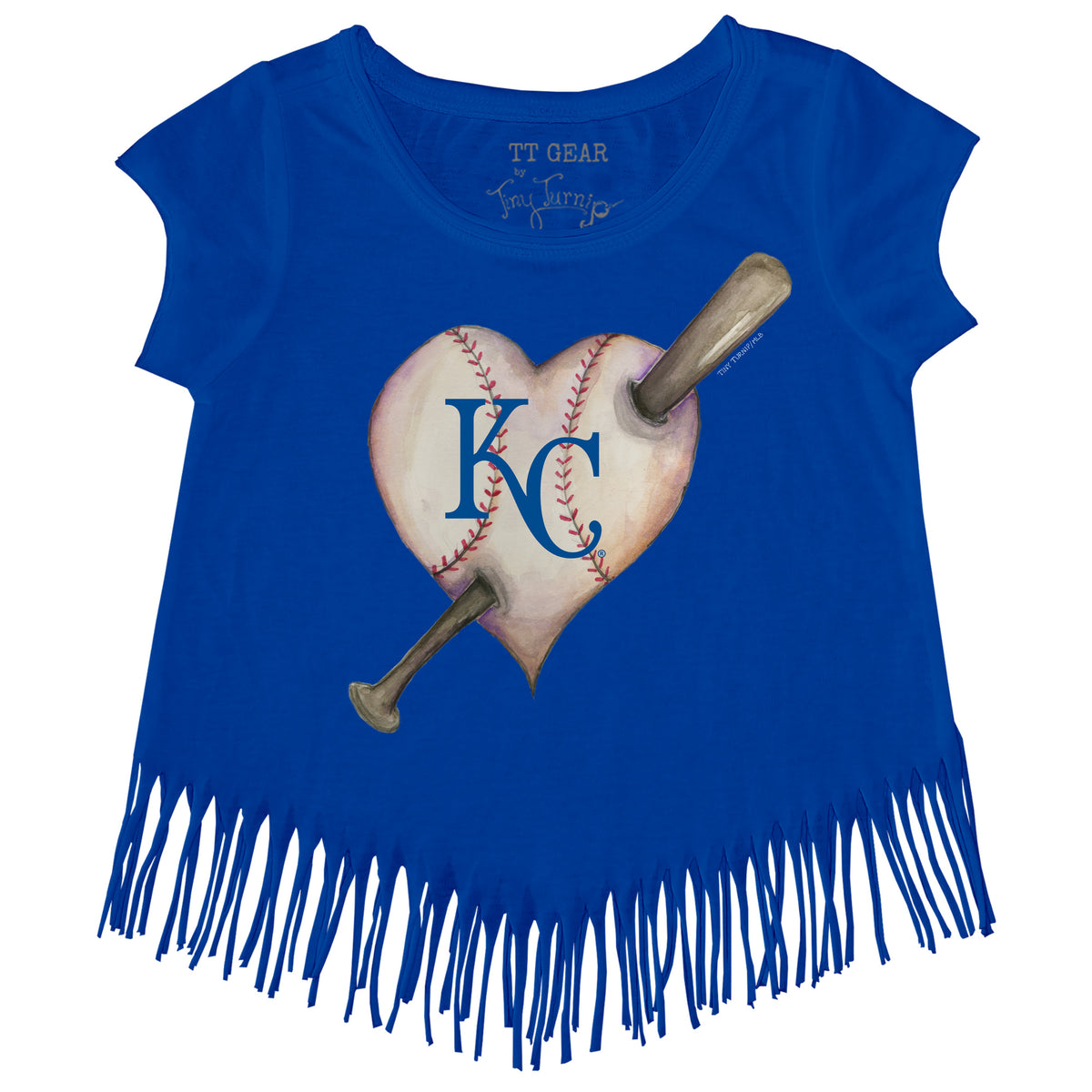 Girls Youth Tiny Turnip Royal Kansas City Royals Heart Bat Fringe T-Shirt Size: Extra Large