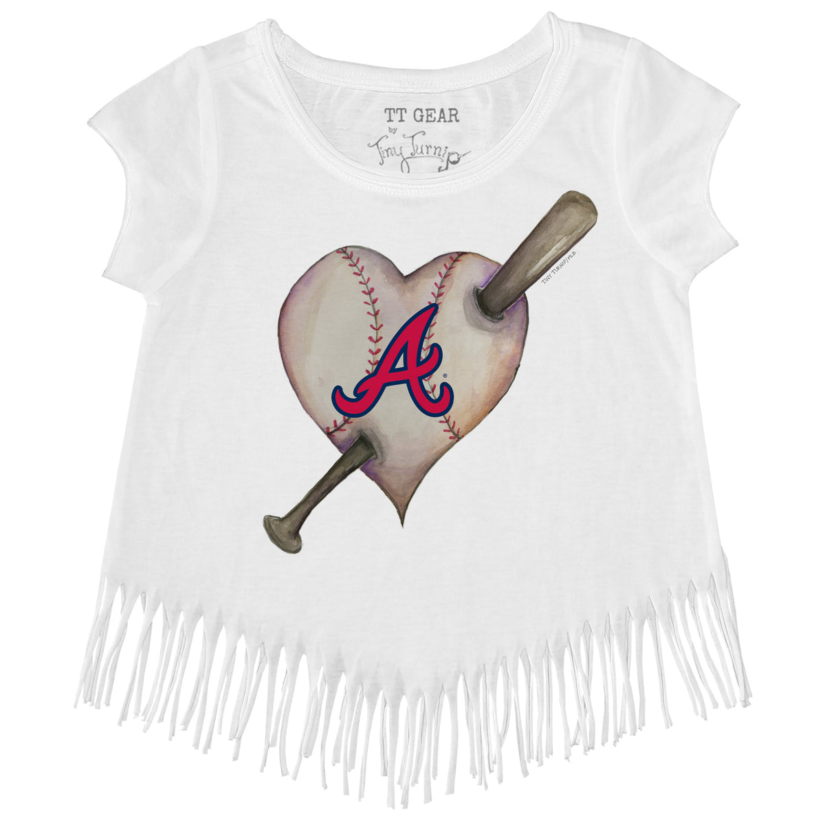 Atlanta Braves Tiny Turnip Girls Youth Angel Wings Fringe T-Shirt - White