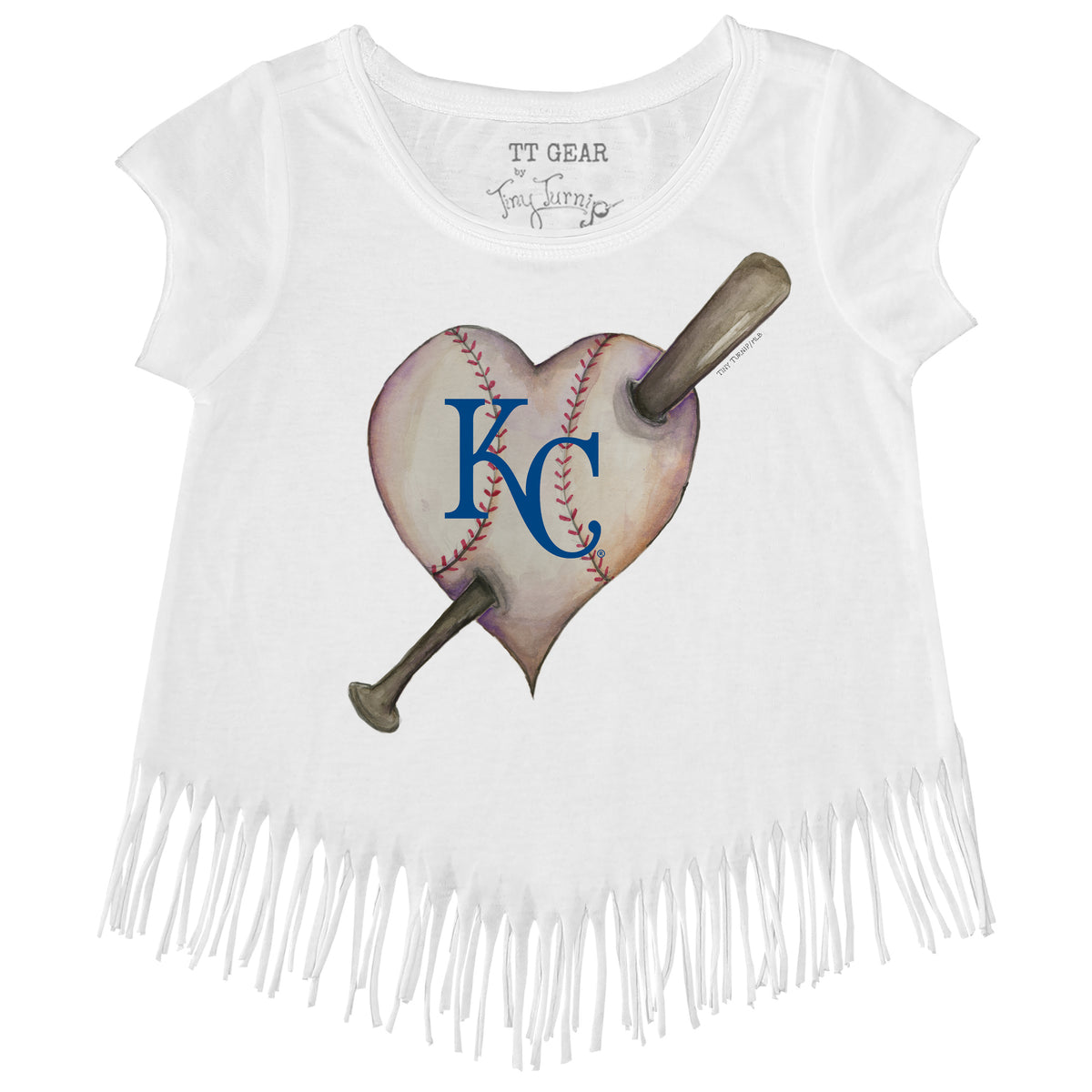 Girls Youth Tiny Turnip White Kansas City Royals Baseball Love Fringe T-Shirt Size: Large