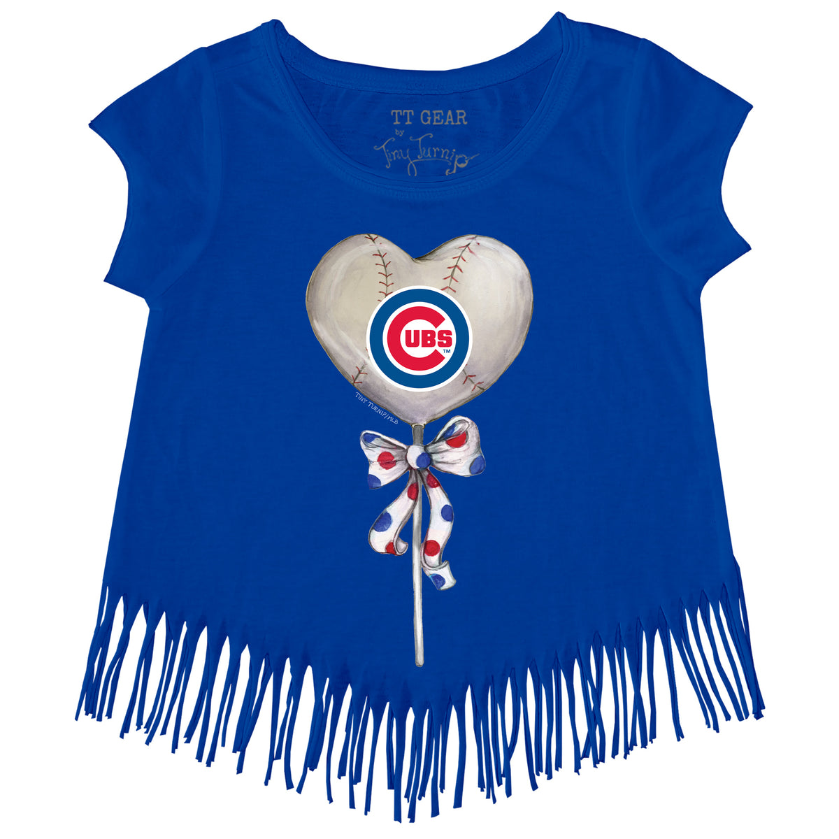 Girls Toddler Tiny Turnip White Chicago Cubs Baseball Bow Fringe T-Shirt Size: 4T