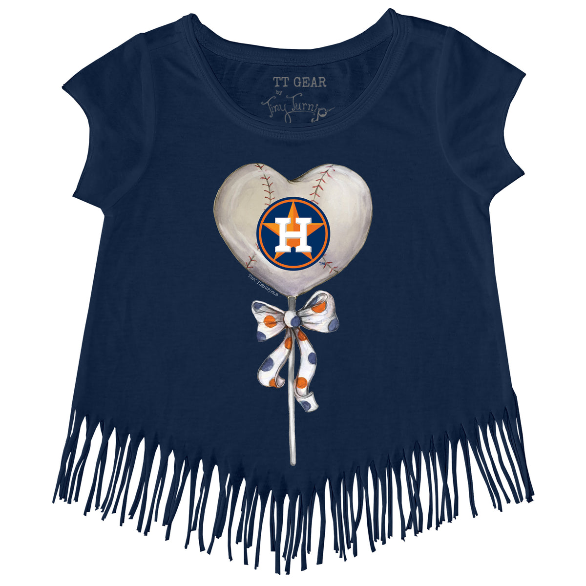 Toddler Tiny Turnip White Houston Astros Baseball Bow T-Shirt Size:3T