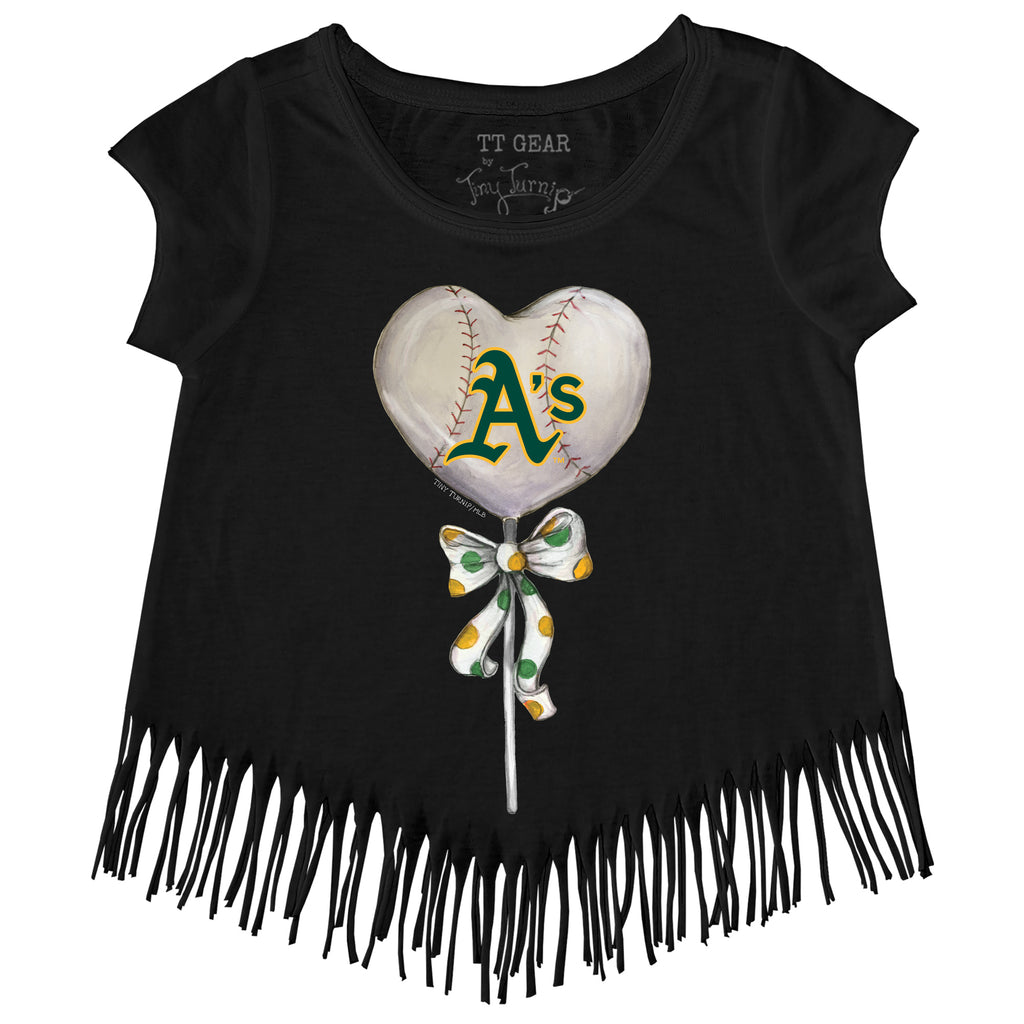 TinyTurnip Oakland Athletics Heart Lolly 3/4 Black Sleeve Raglan Youth Medium (8-10)