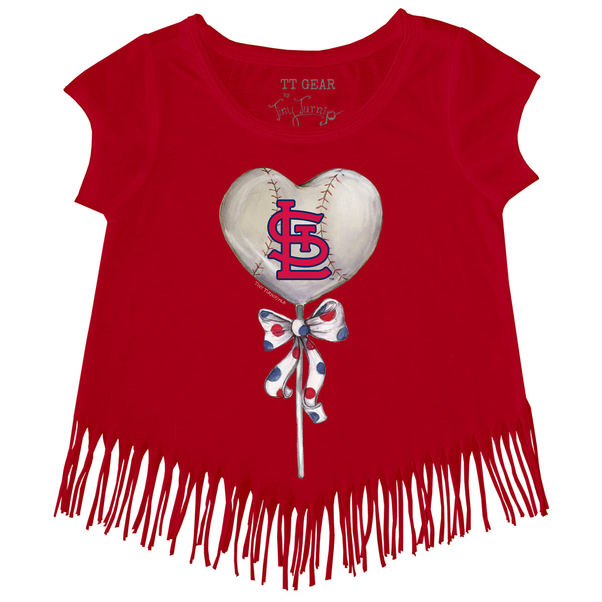 Girls Youth Tiny Turnip White St. Louis Cardinals Baseball Love Fringe T-Shirt Size: Medium