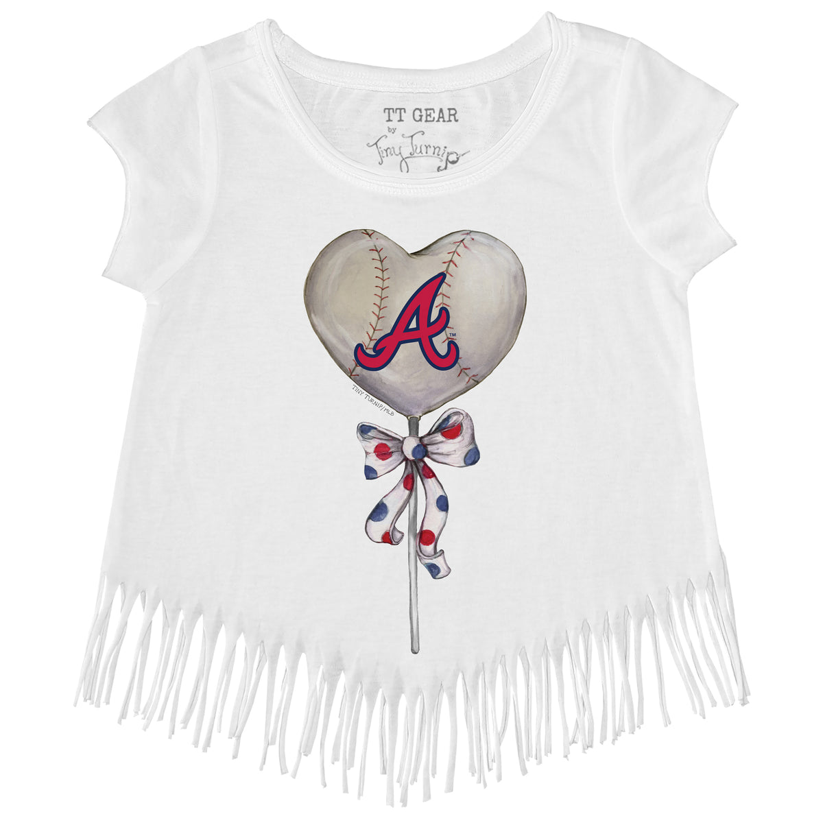 Atlanta Braves Tiny Turnip Girls Youth State Outline Fringe T-Shirt - White