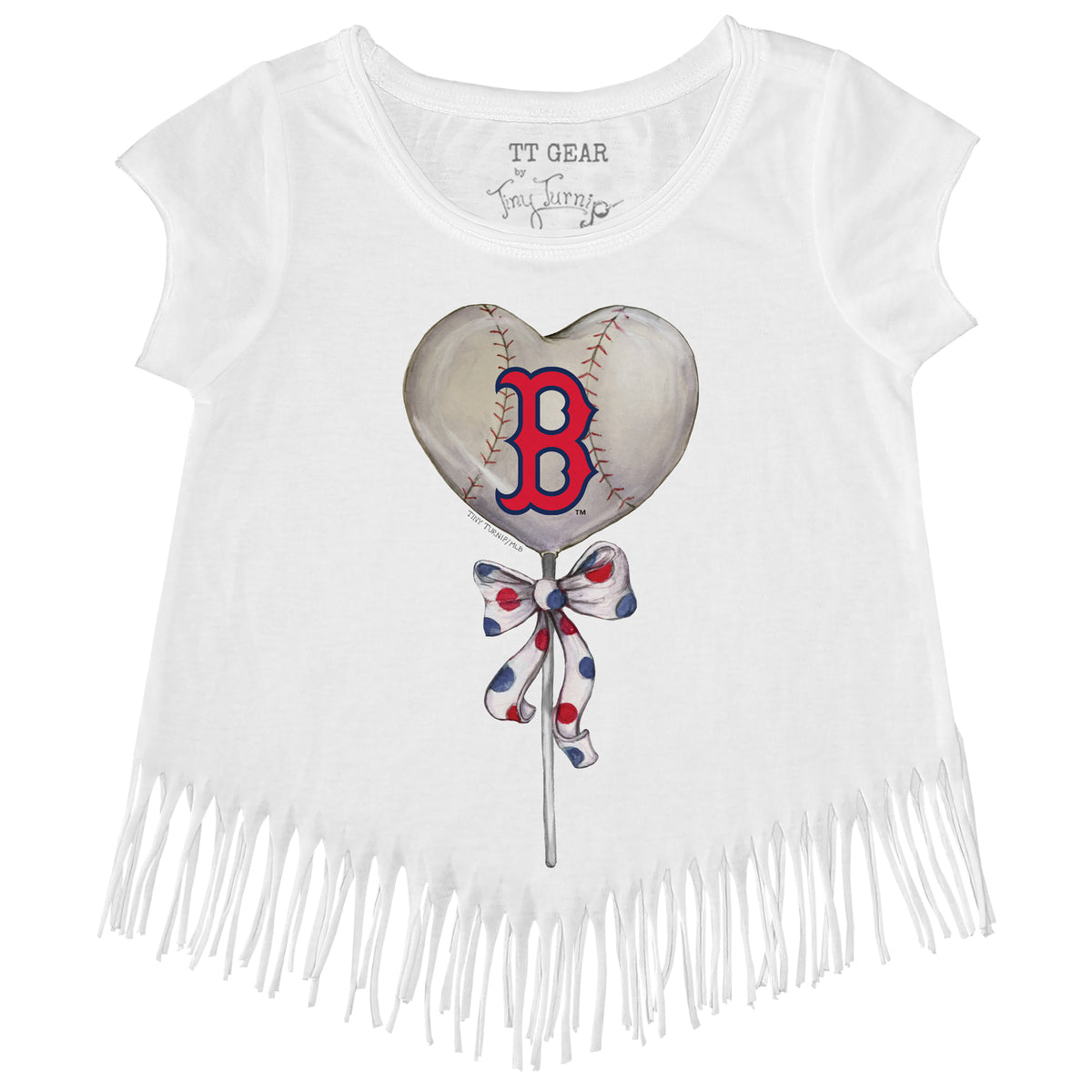 Girls Toddler Tiny Turnip White Boston Red Sox Baseball Tiara Heart Fringe T-Shirt Size: 4T